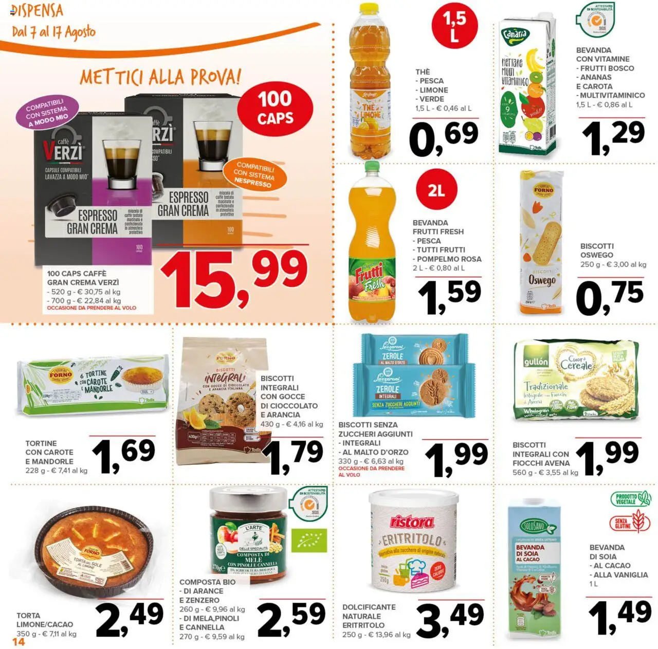 Volantino Todis del 07.08.2025 | Pagina: 14 | Prodotti: Cioccolato, Biscotti, Carote, The