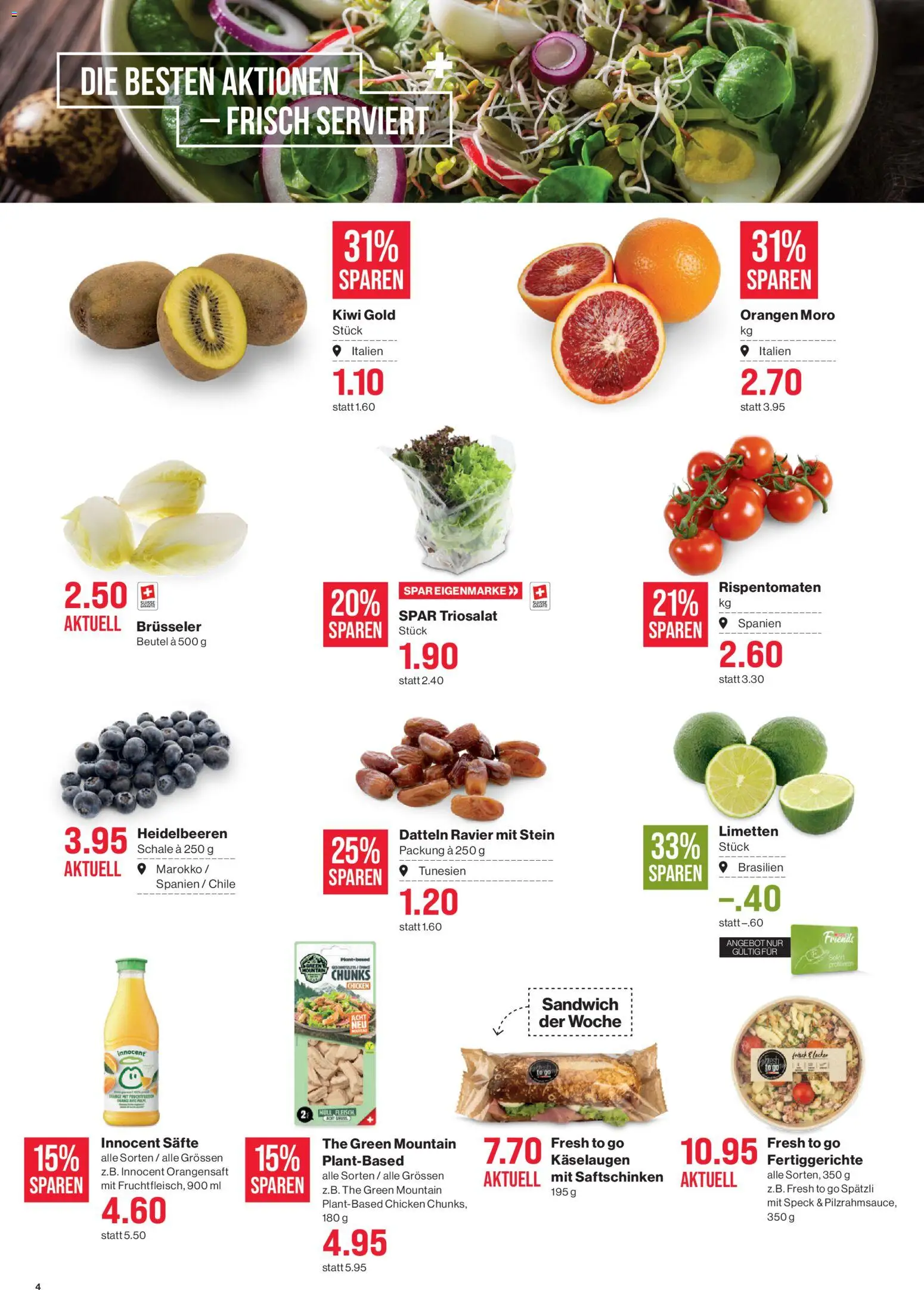 SPAR aktionen – gültig ab 05.03.2026 | Seite: 4 | Produkte: Orangensaft, Orangen, Fertiggerichte, Kiwi