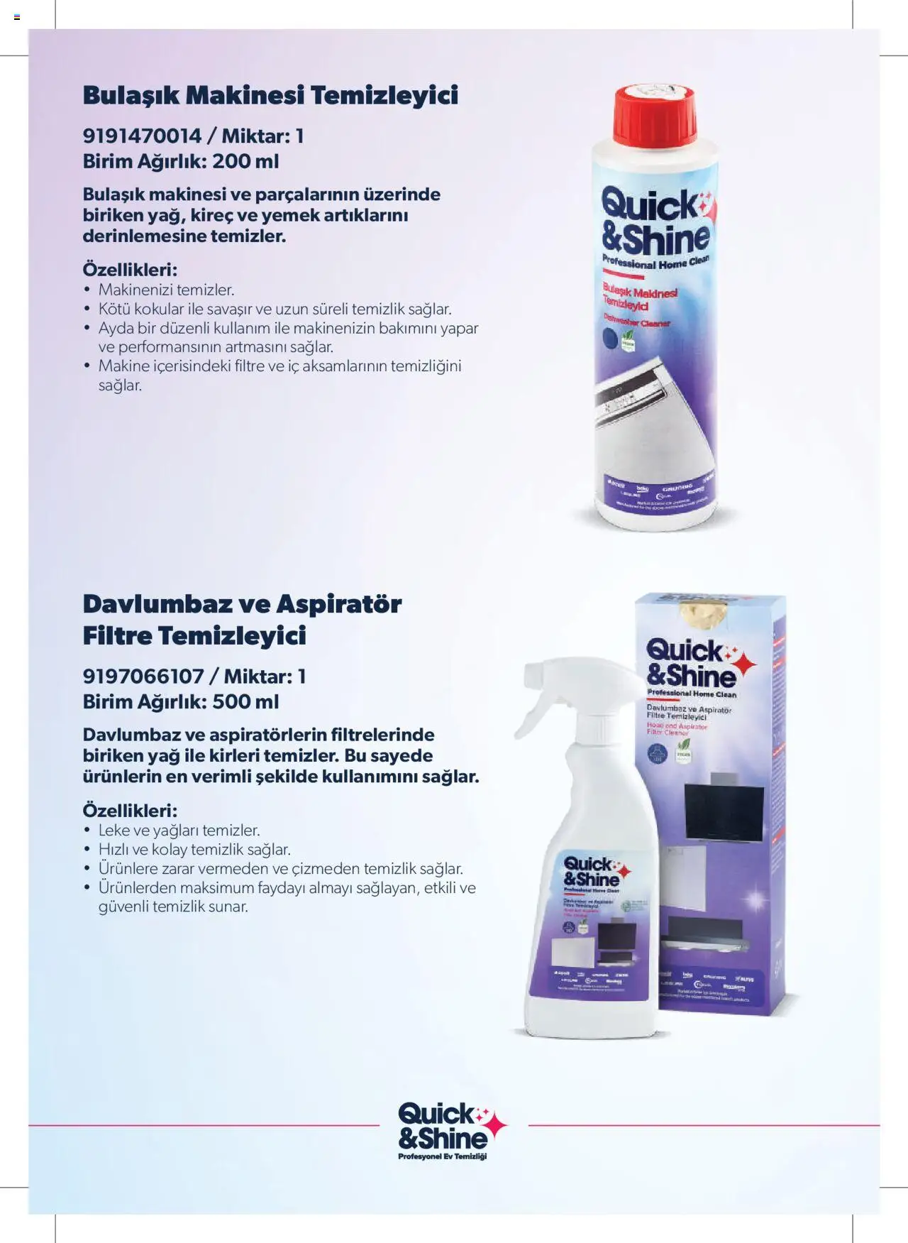 Arçelik - Quick and Shine Temizlik ve Bakım Ürünleri - 07.03.2024 tarihinden itibaren geçerlidir | Sayfa: 6 | Ürünler: Davlumbaz, Bulaşık makinesi temizleyici, Yağ, Ağırlık