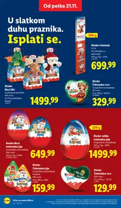 Kinder čokolada, 1/2 m 24 čokoladice u pakovanju 300 g; 1 kg = 2334.- - pregled Lidl kataloga - važi od 04.12.2025 | Strana: 54