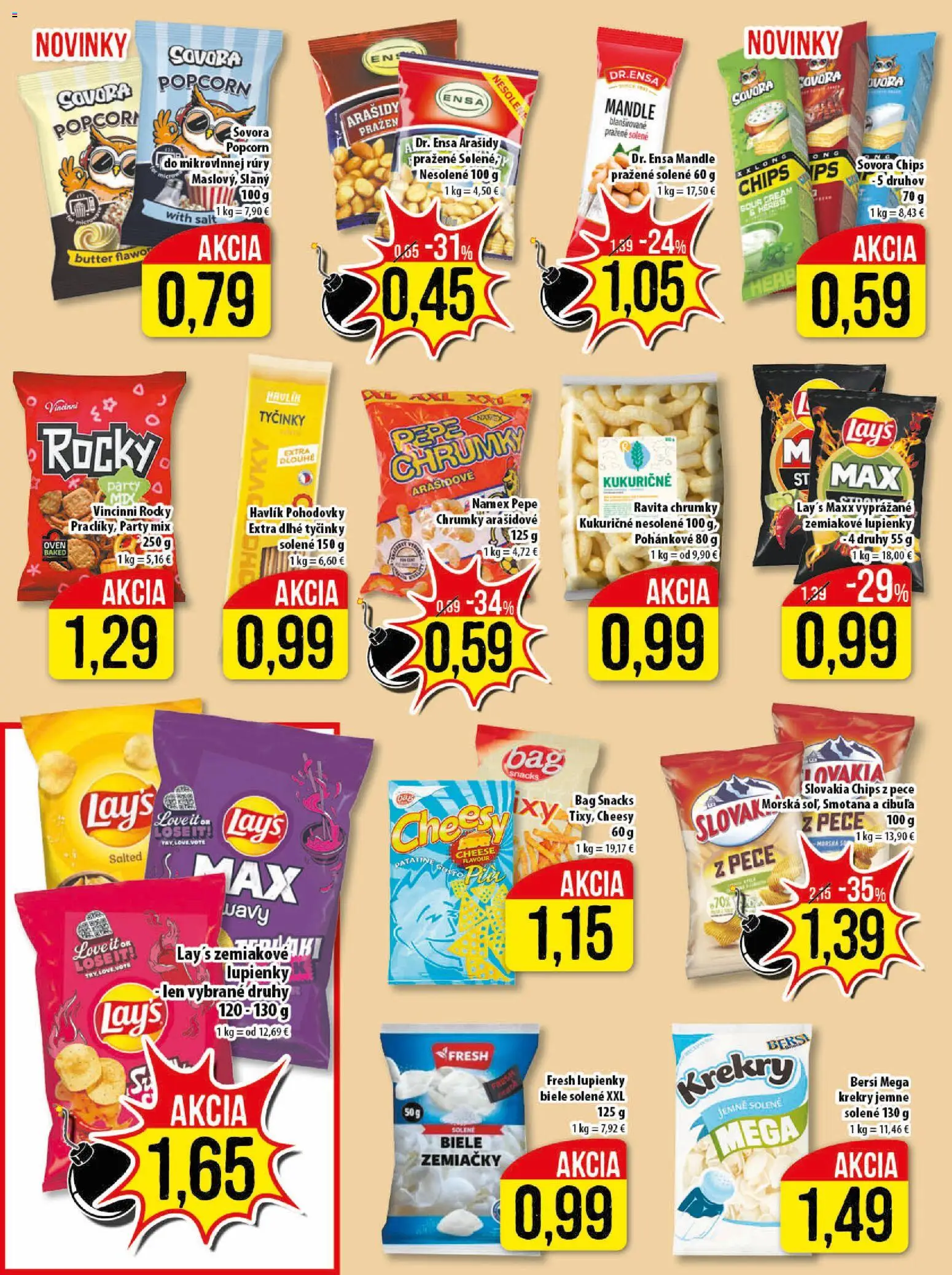 Nové Klas akcie – leták je platný od 30.03.2026 | Strana: 15 | Produkty: Smotana, Cibuľa, Arašidy, Mandle