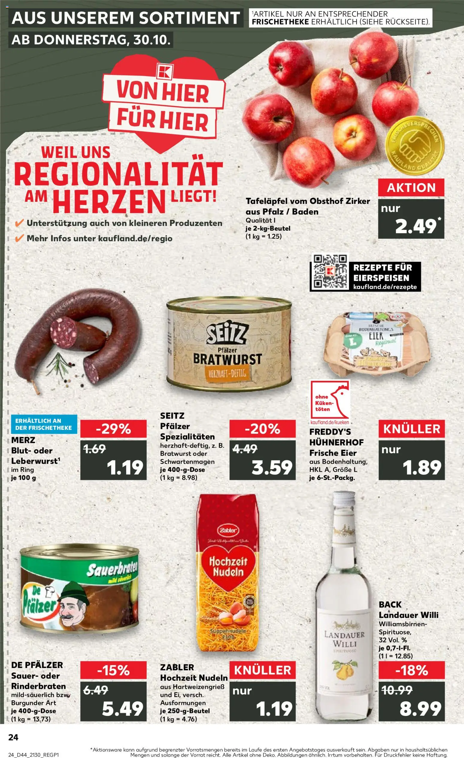 Kaufland prospekt Speyer	 – gültig ab 30.10.2025 | Seite: 24 | Produkte: Rinderbraten, Eier, Bratwurst, Nudeln