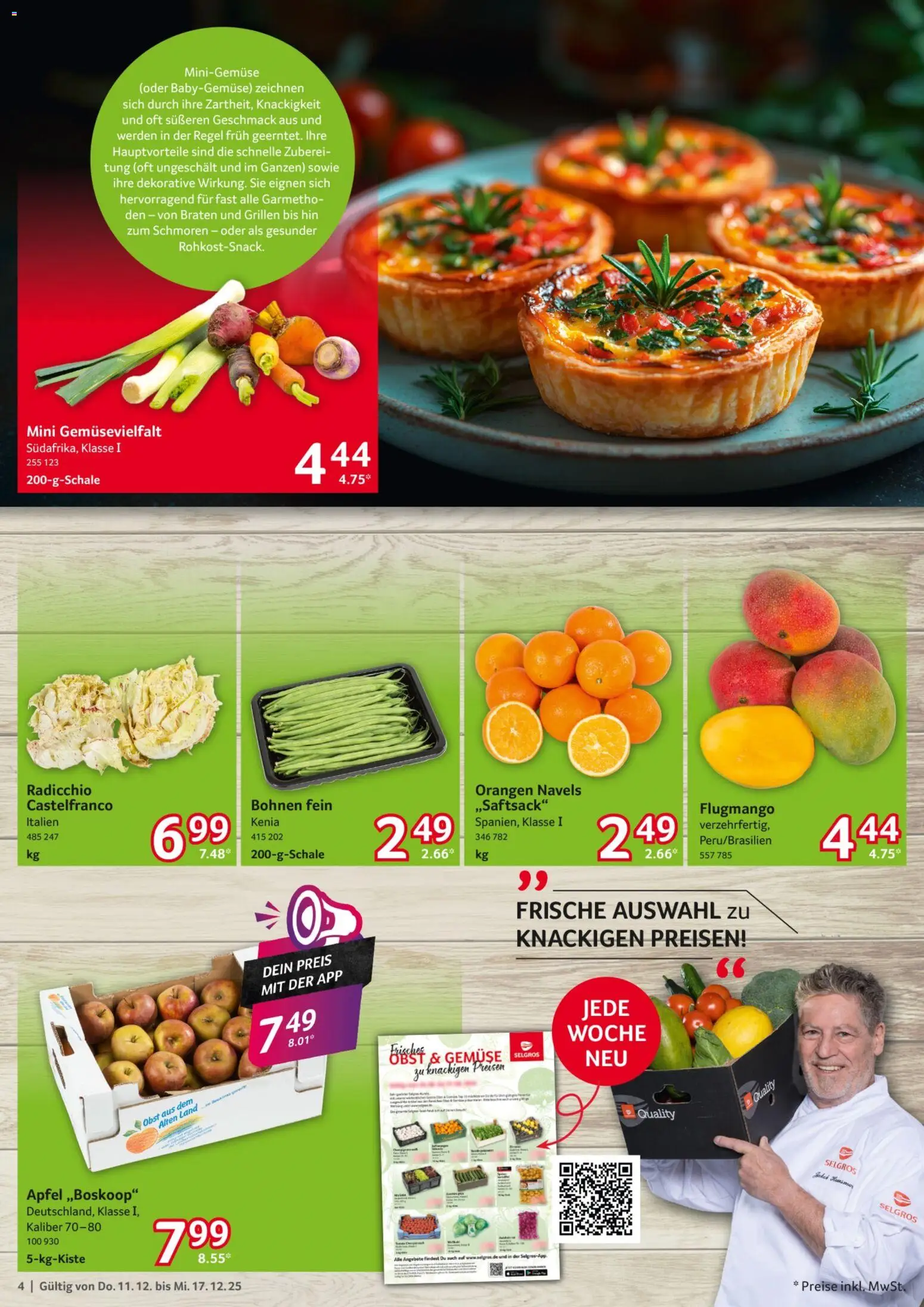 Selgros Prospekt 	 – gültig ab 11.12.2025 | Seite: 4 | Produkte: Äpfel, Orangen, Gemüse, Obst