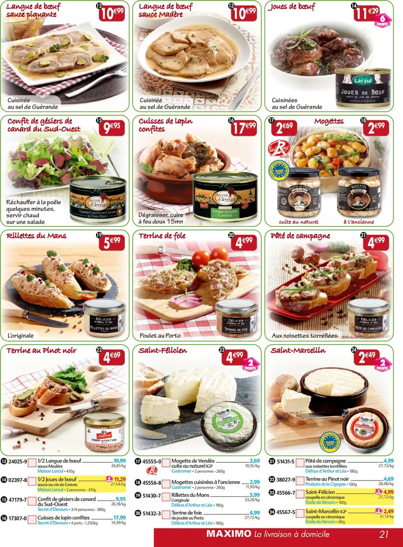  | Page: 21 | Produits: Salade, Poêle, Noisettes, Langue de bœuf