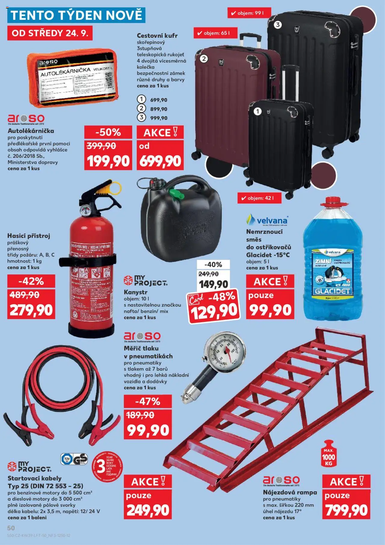 Kaufland leták od 24.09.2025 | Strana: 50 | Produkty: Směs do ostřikovačů, Kanystr, Barvy, Autolékárnička