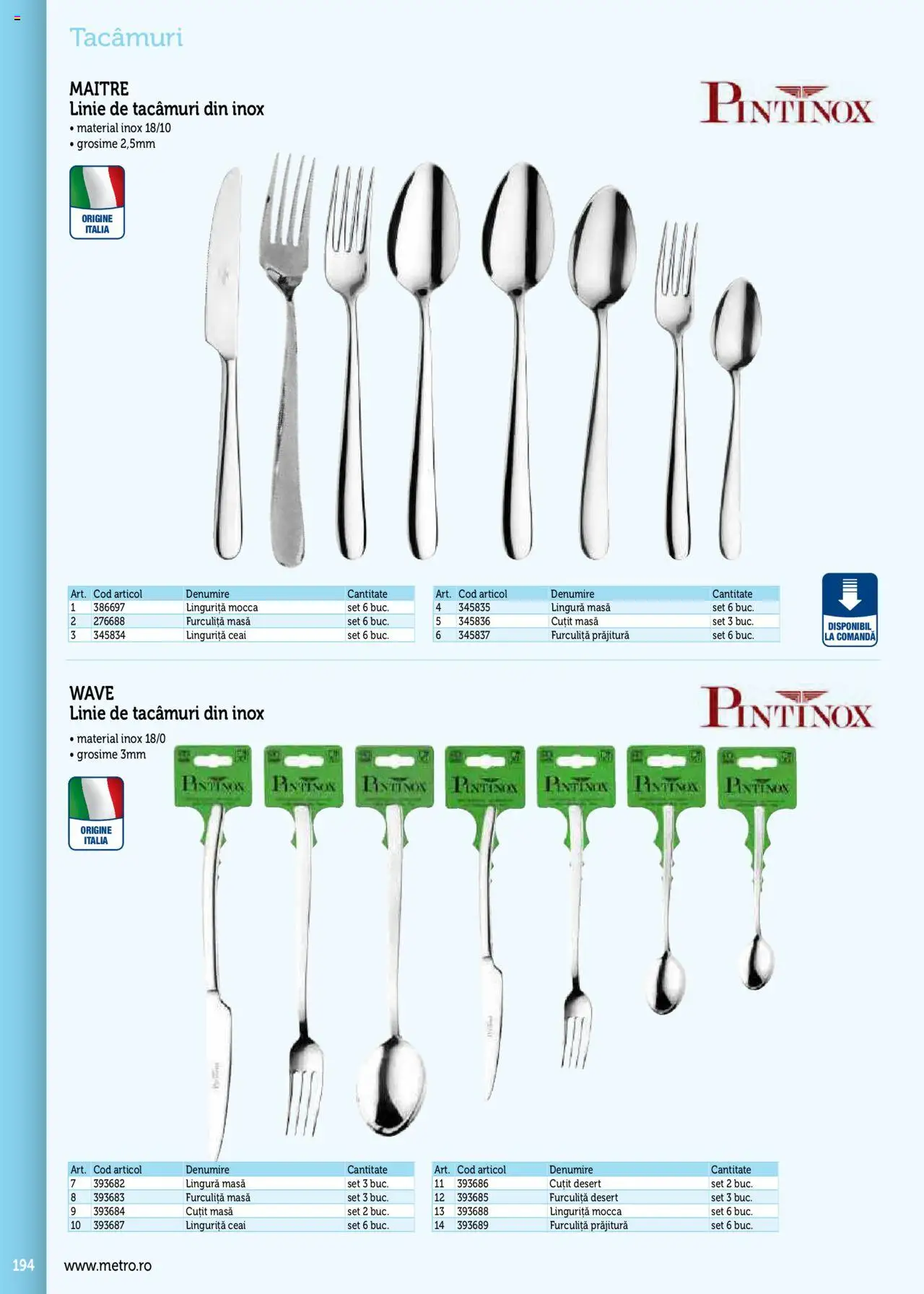 Noul catalog Metro – valabil de la 17.09.2025 | Pagină: 194 | Produse: Masă, Cuțit, Prăjitură, Ceai