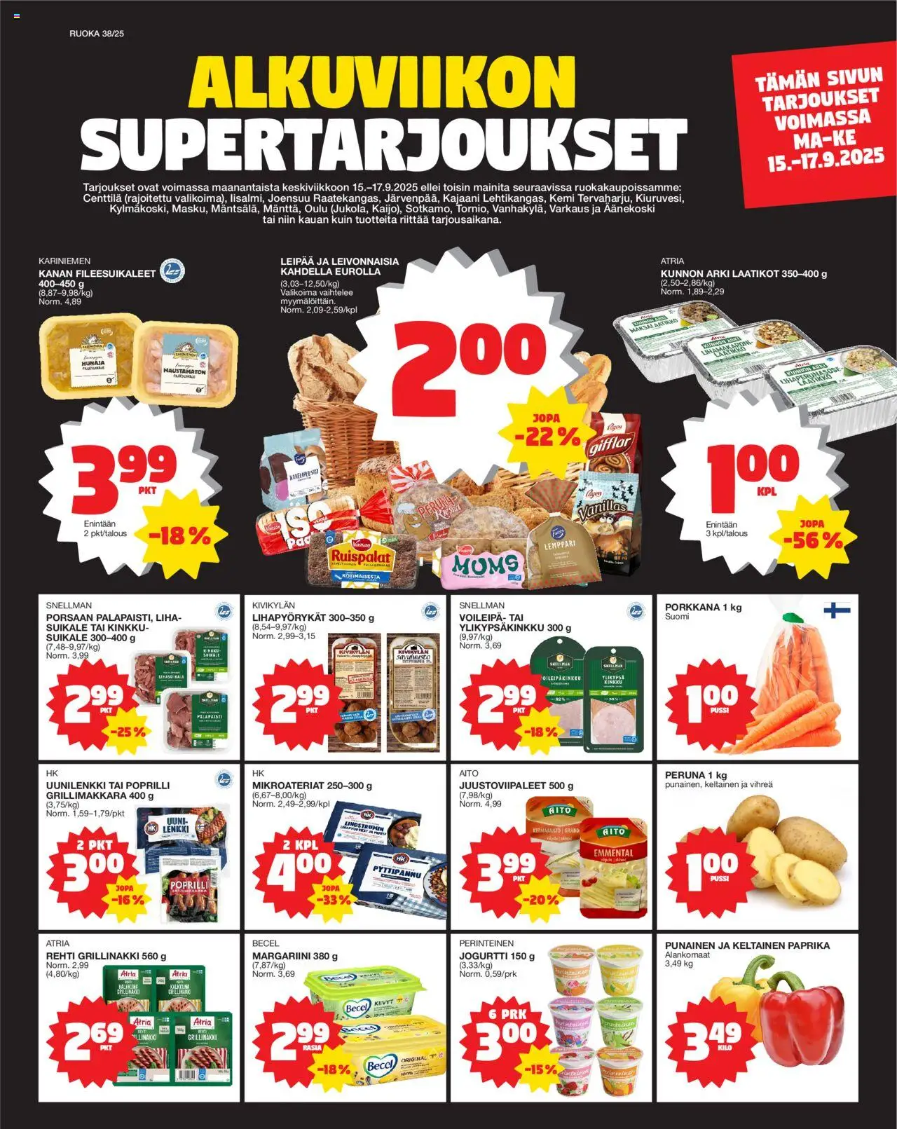 Tokmanni tarjoukset – voimassa 15.09.2025 alkaen | Sivu: 1 | Tuotteet: Uuni, Voileipä, Emmental, Grillimakkara