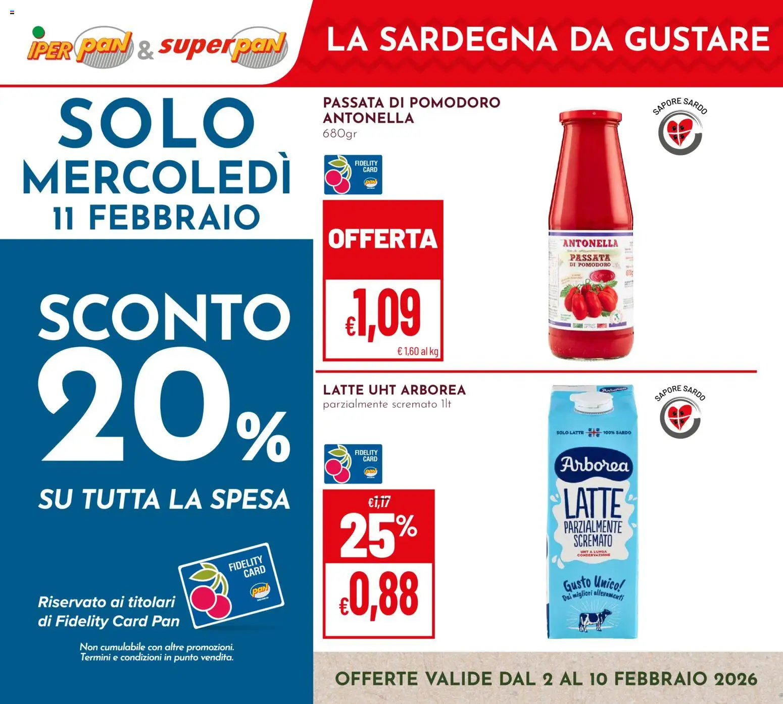 Volantino Pan del 02.02.2026 | Pagina: 1 | Prodotti: Pomodoro, Latte, Passata di pomodoro, Latte parzialmente scremato