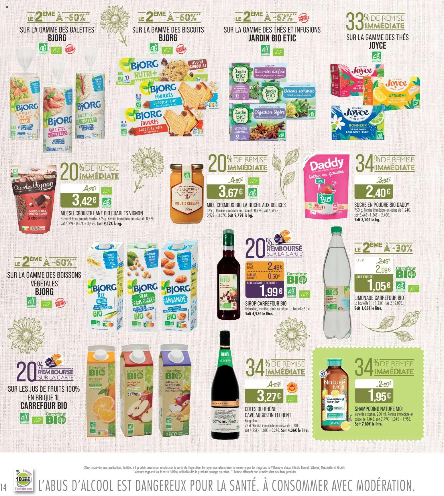 {H1} | Page: 14 | Produits: Jus, Riz, Céréales, Biscuits