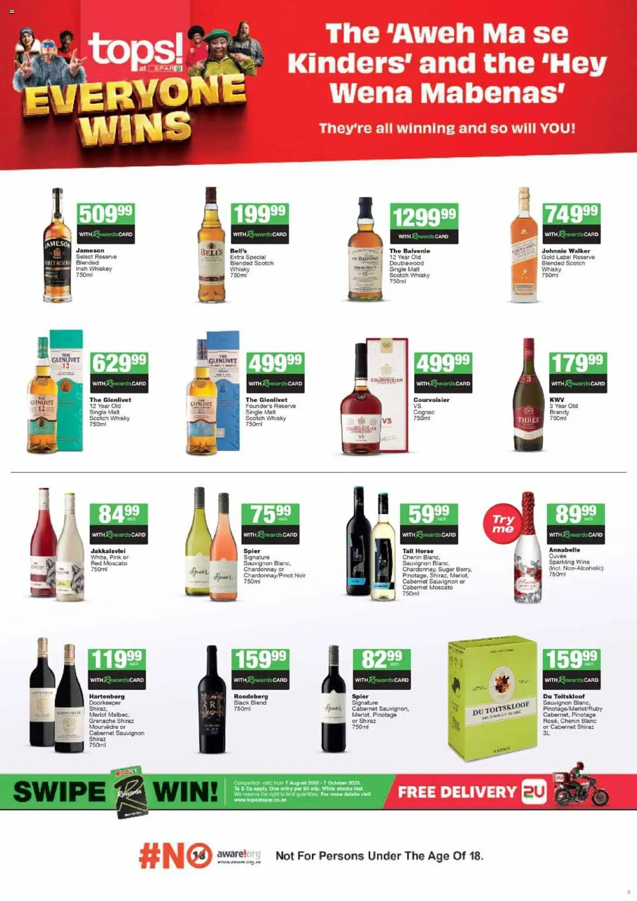 Tops at Spar Everyone Wins Specials │ valid from 25.08.2025 | Page: 3 | Products: Brandy, Wine, Sugar, Ensalada de quino