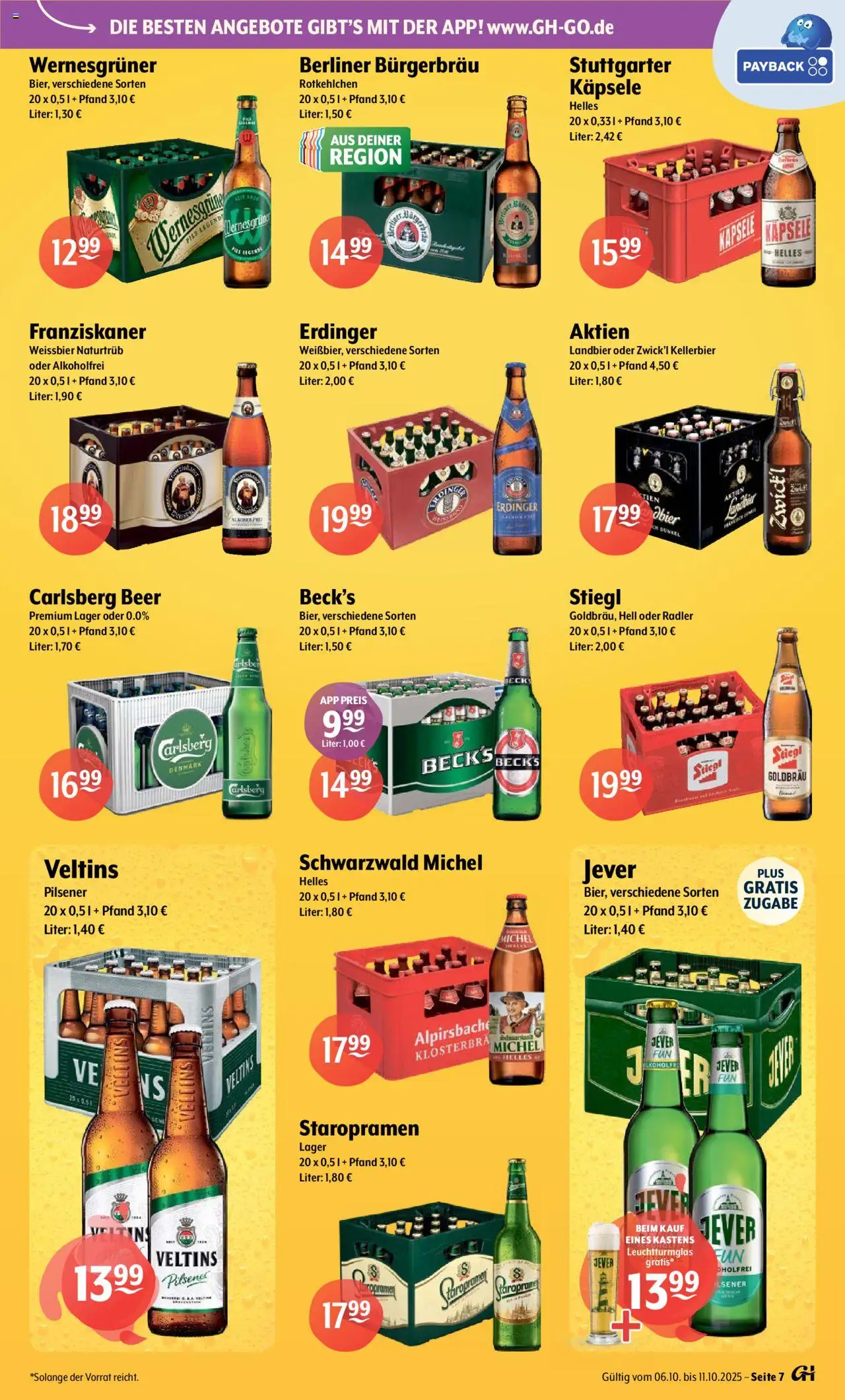 Trink und Spare Prospekt – gültig ab 06.10.2025 | Seite: 7 | Produkte: Carlsberg, Pils, Wernesgruner, Veltins