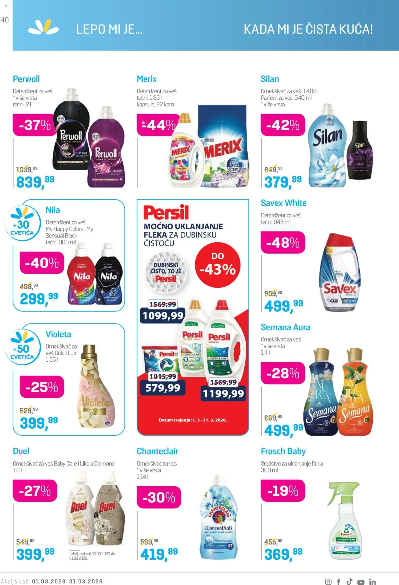 Lilly drogerie katalog - važi od 01.03.2026 | Strana: 40 | Proizvode: Deterdžent, Perwoll, Omekšivač za veš, Odstranjivač fleka