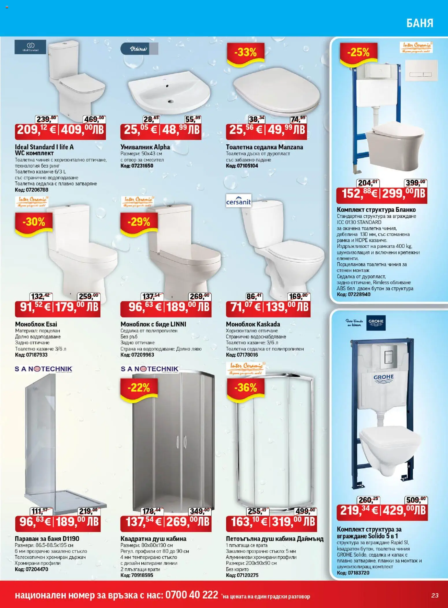 {H1} | Страница: 23 | Продукти: Чиния, Врата, Умивалник, Душ