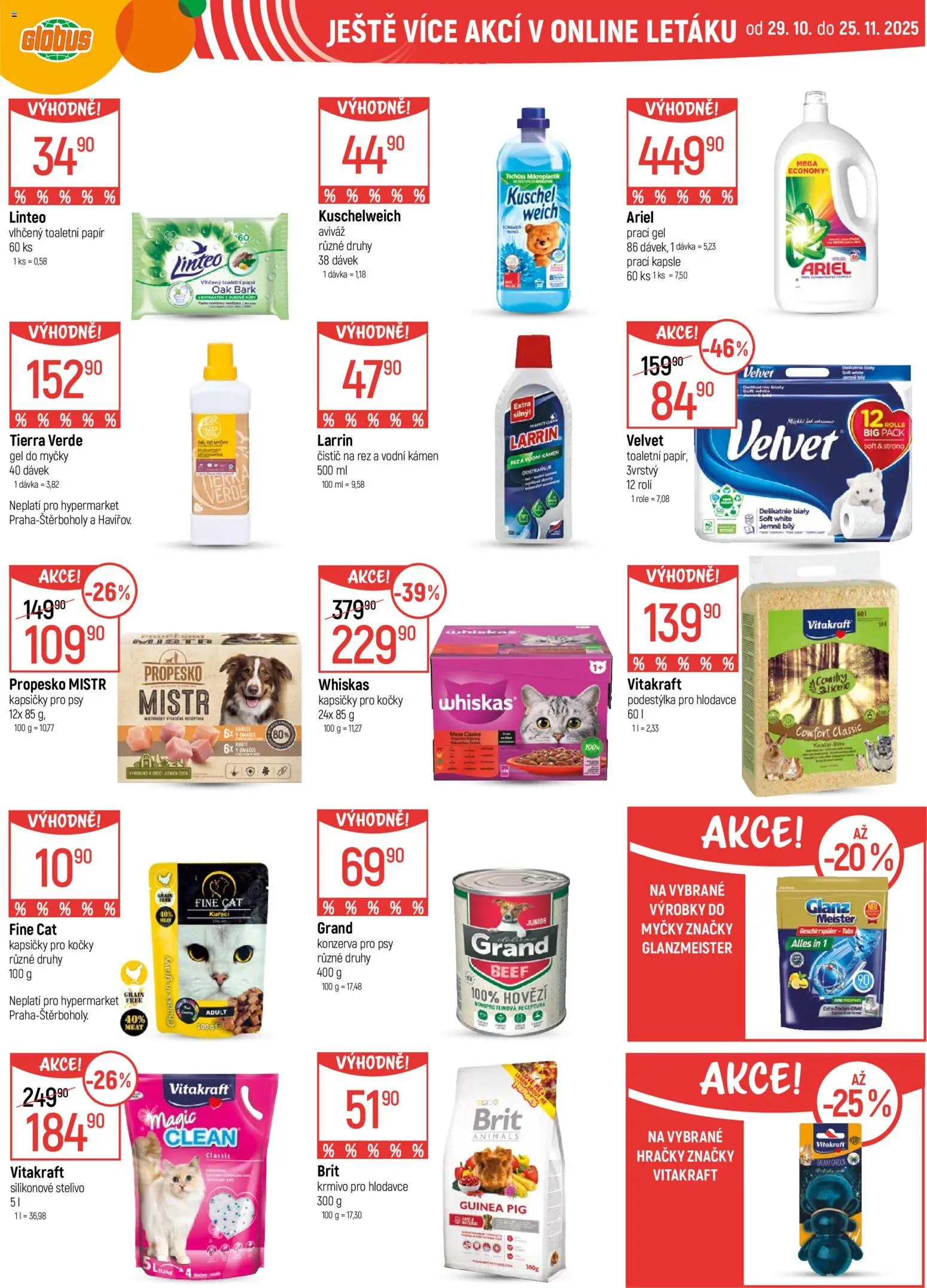 Globus leták - Opava od 29.10.2025 | Strana: 44 | Produkty: Prací gel, Whiskas, Propesko, Hračky