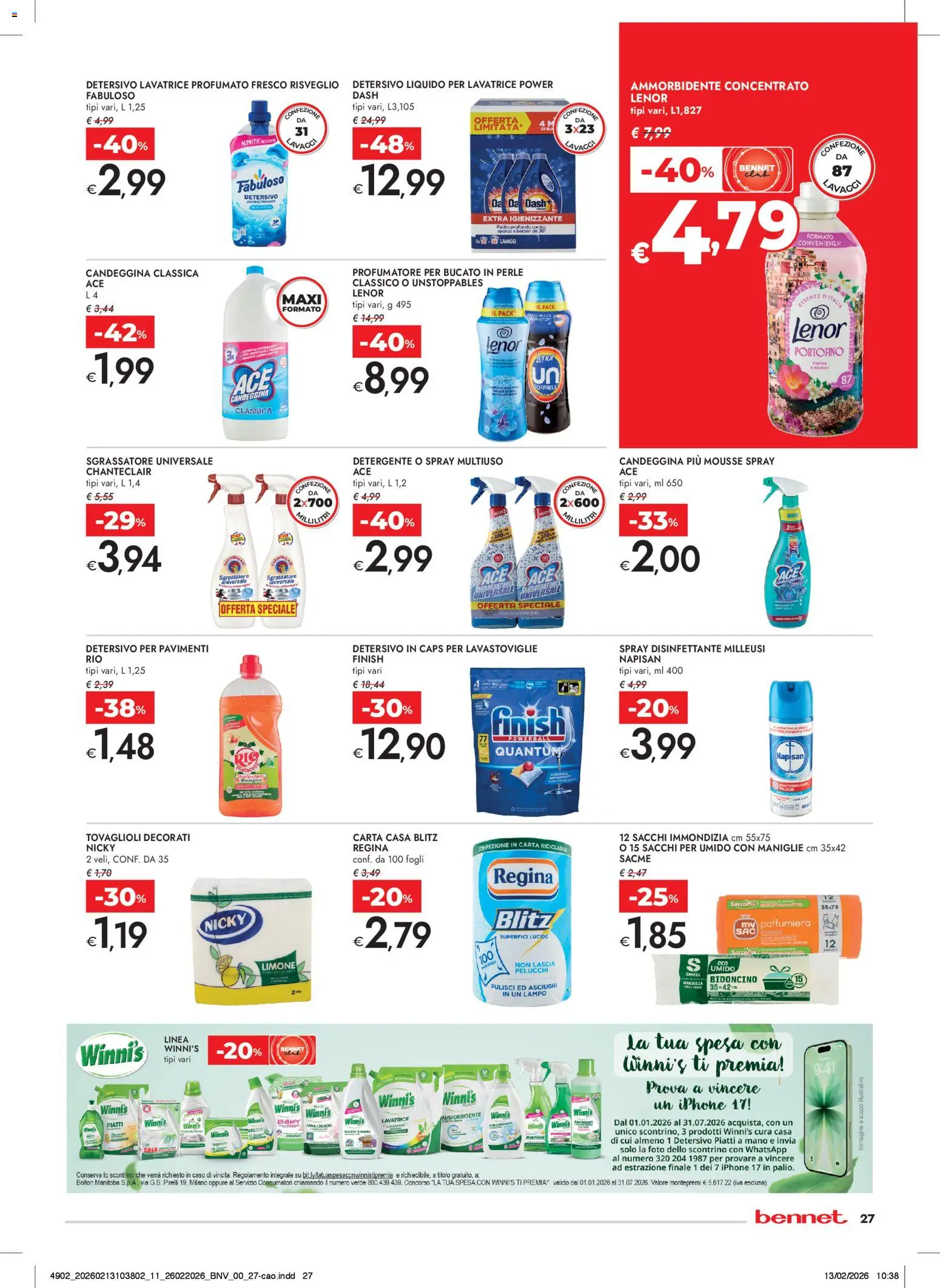 Volantino bennet del 26.02.2026 | Pagina: 27 | Prodotti: Iphone, Spray disinfettante, Candeggina, Limone