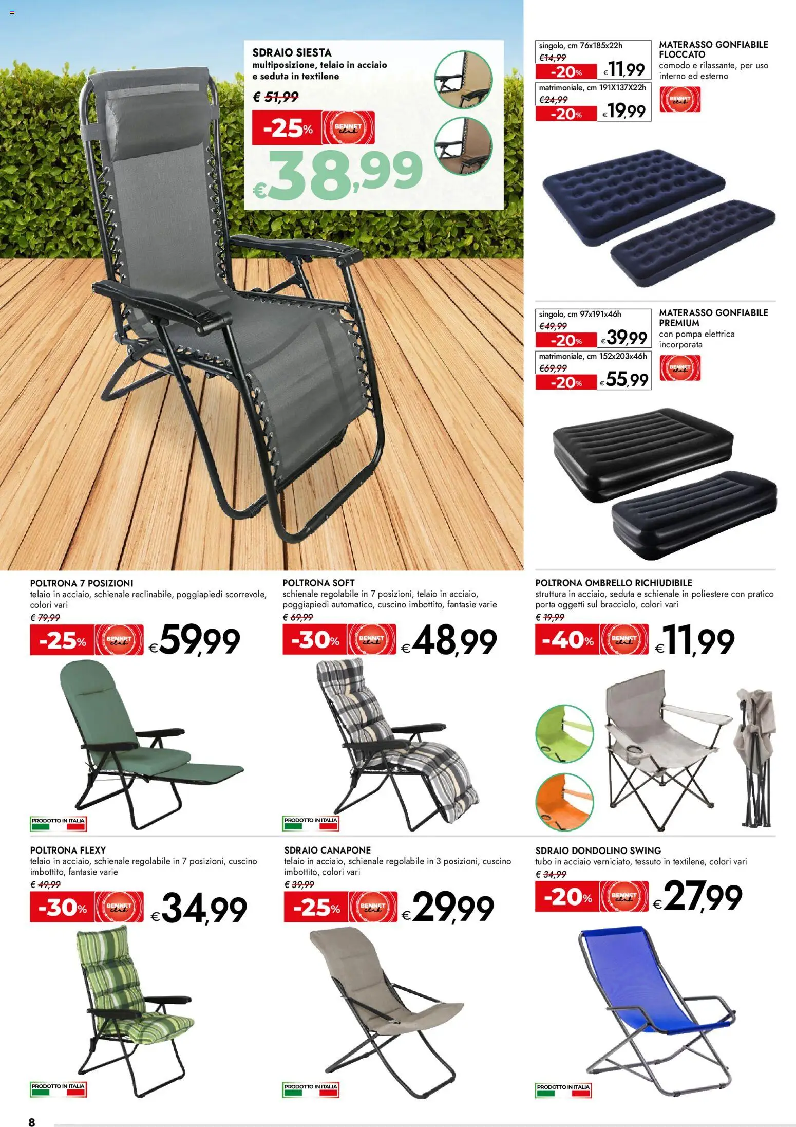 Volantino bennet del 07.04.2026 | Pagina: 8 | Prodotti: Poggiapiedi, Tubo, Cuscino, Poltrona