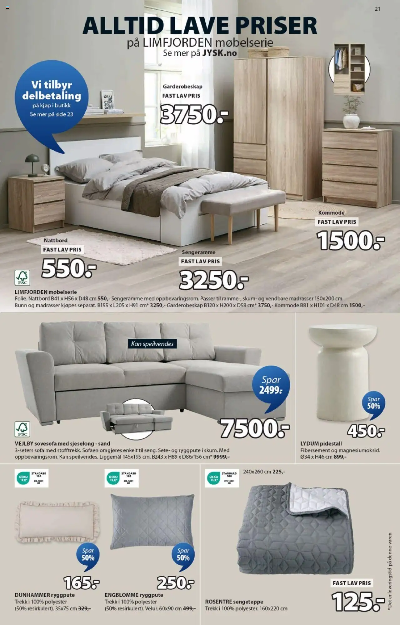  | Side: 21 | Produkter: Sovesofa, Nattbord, Sengeramme, Pidestall
