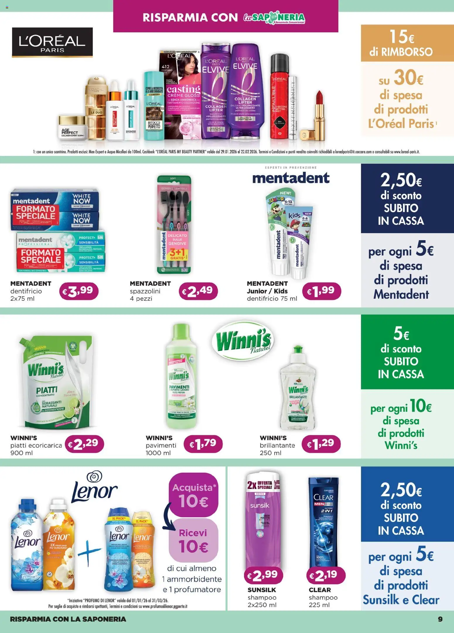 Volantino La Saponeria del 05.02.2026 | Pagina: 9 | Prodotti: Shampoo, Dentifricio, Ammorbidente, Profumo
