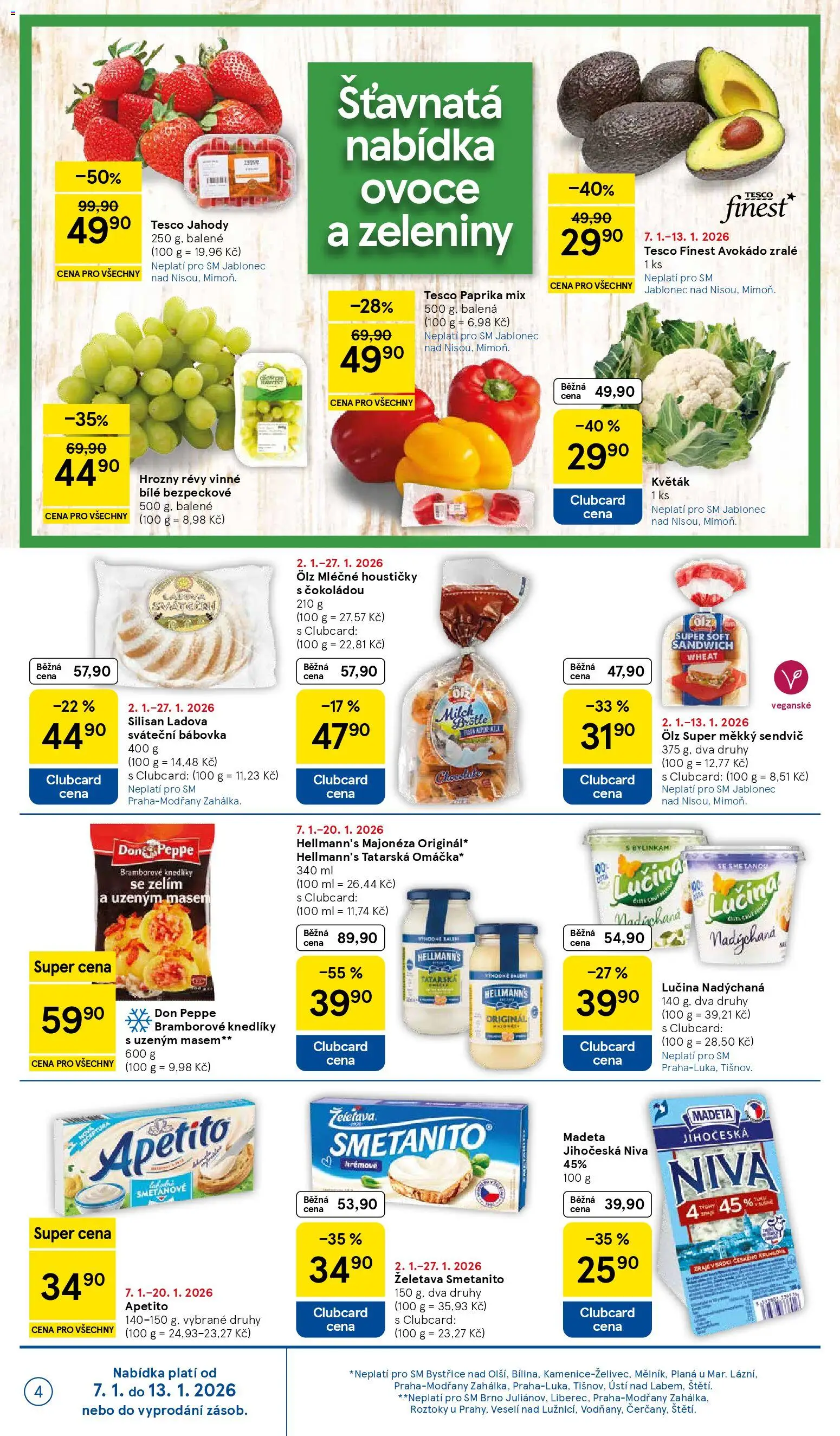 Tesco leták - Supermarket od 07.01.2026 | Strana: 4 | Produkty: Lučina, Hellmann's, Majonéza, Niva