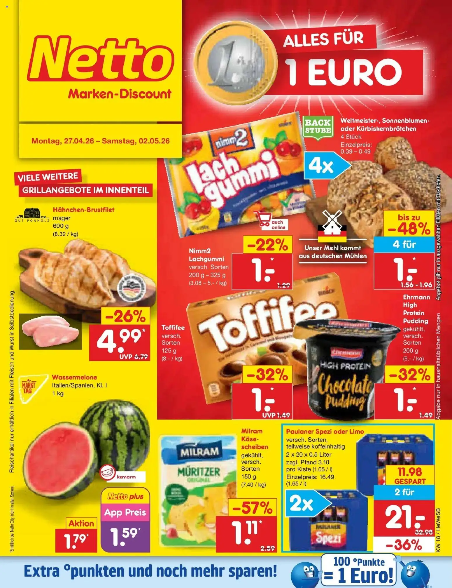 Netto Marken-Discount Prospekt Hamburg	 – gültig ab 27.04.2026 | Seite: 1 | Produkte: Mehl, Käse, Milram, Fleisch