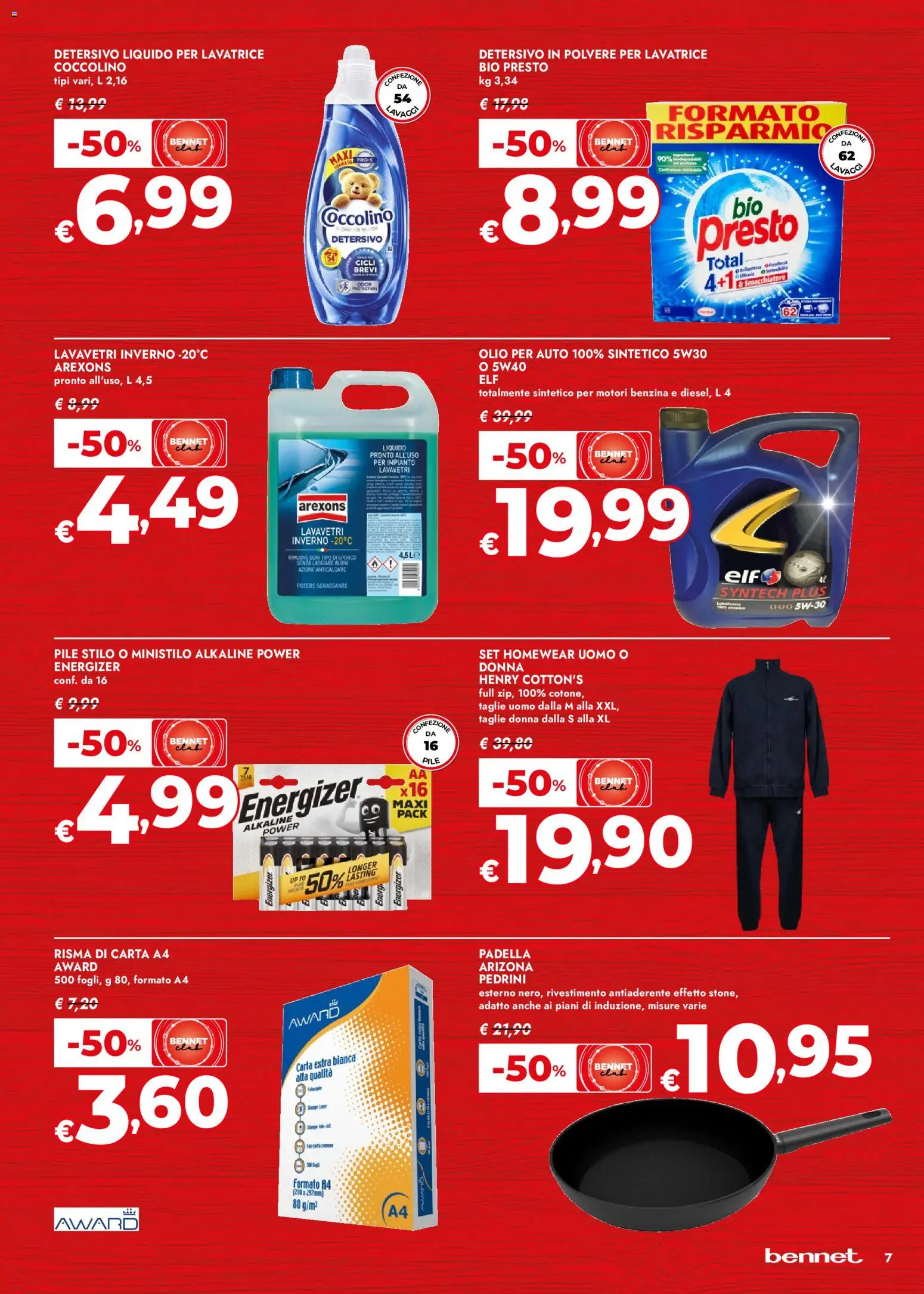 Volantino bennet del 29.01.2026 | Pagina: 7 | Prodotti: Detersivo in polvere, Anticalcare, Olio, Lavatrice