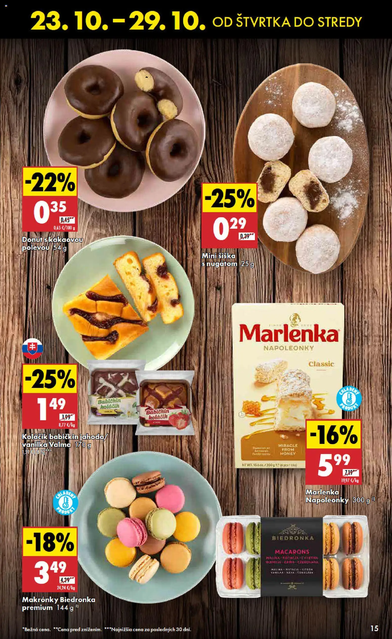 Nové Biedronka akcie – leták je platný od 23.10.2025 | Strana: 15 | Produkty: Makronky, Marlenka