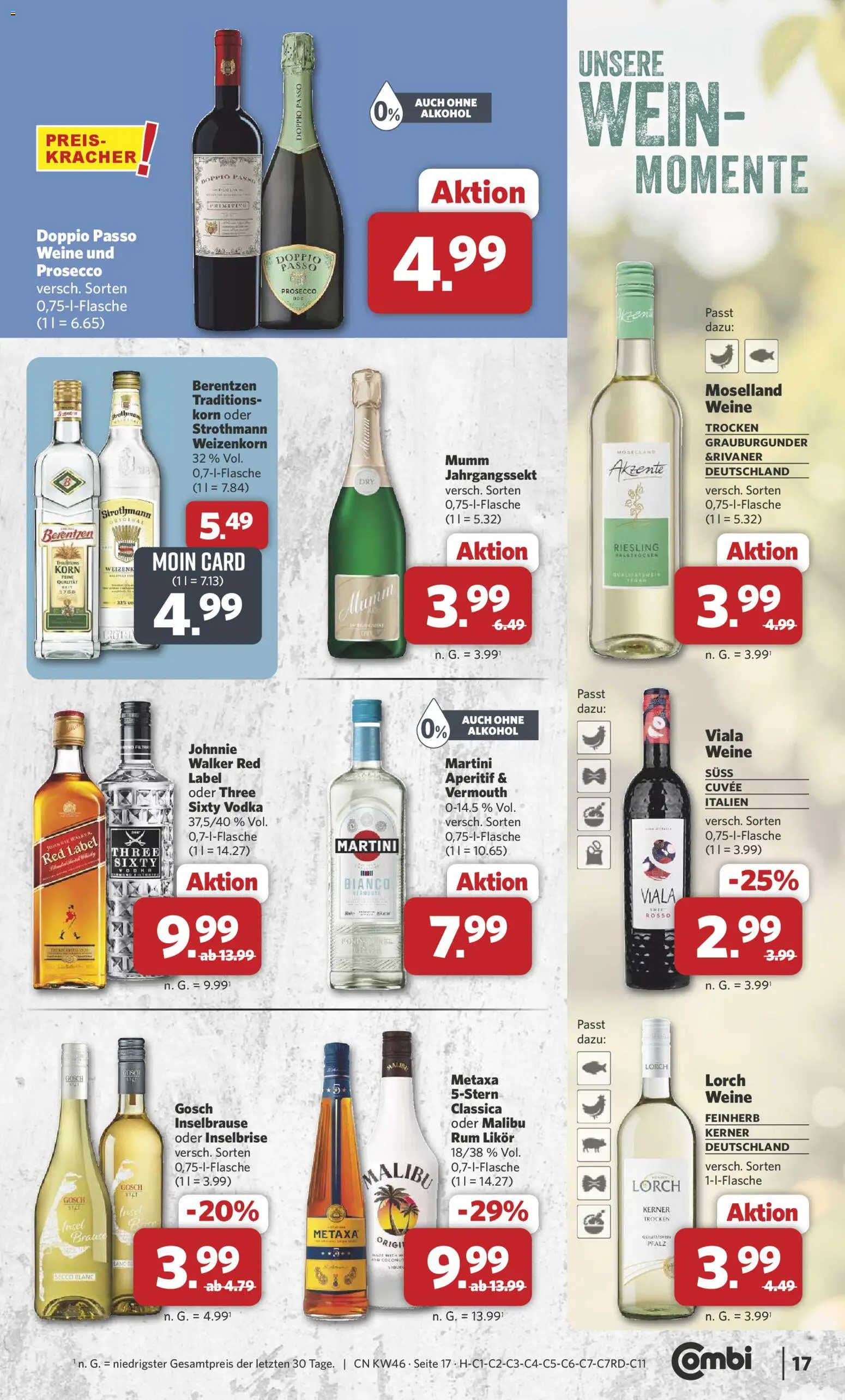 Combi Prospekt 	 – gültig ab 10.11.2025 | Seite: 19 | Produkte: Likör, Metaxa, Doppio Passo, Wein