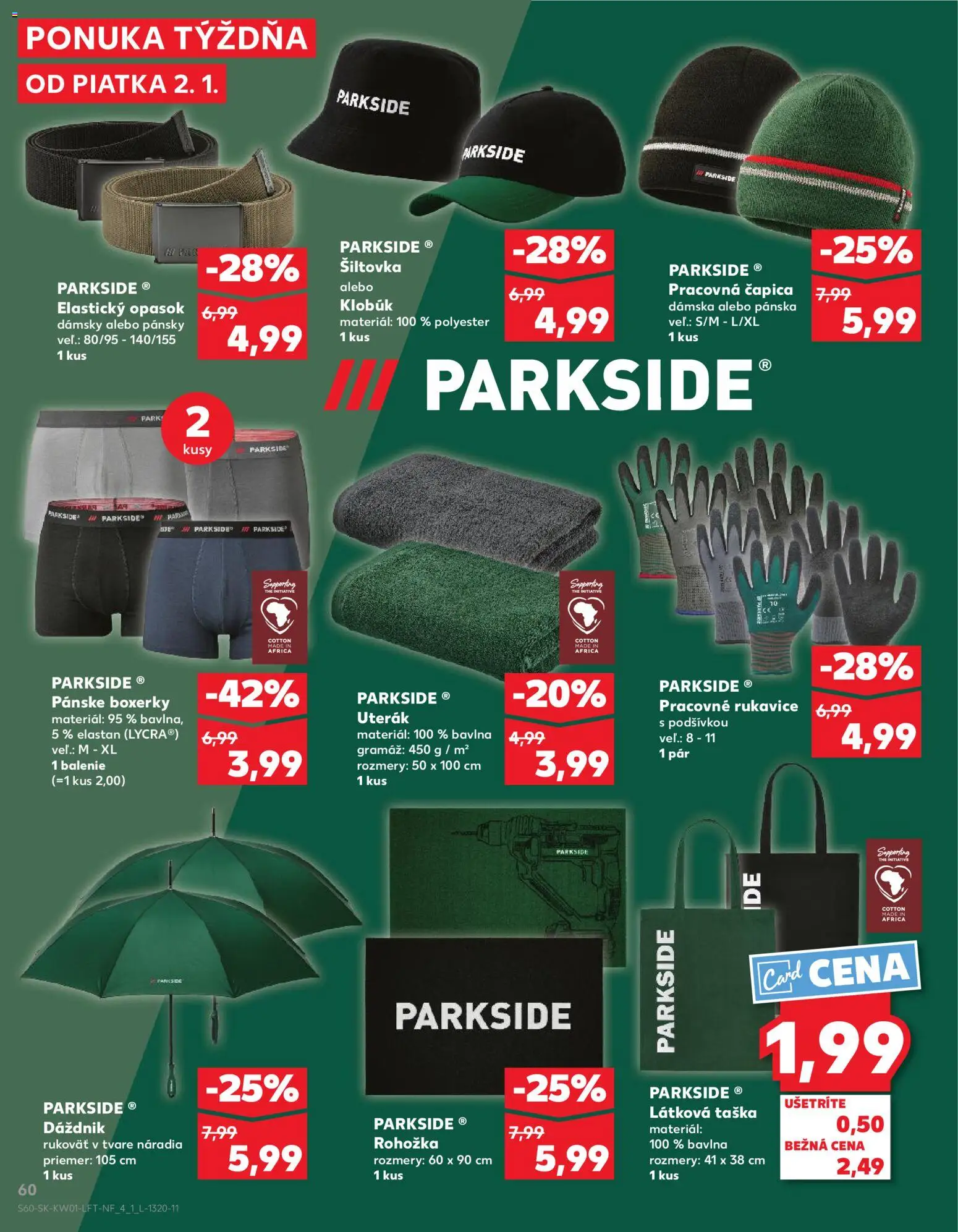 Nové Kaufland akcie – leták je platný od 02.01.2026 | Strana: 60 | Produkty: Rohožka, Parkside, Dáždnik, Taška