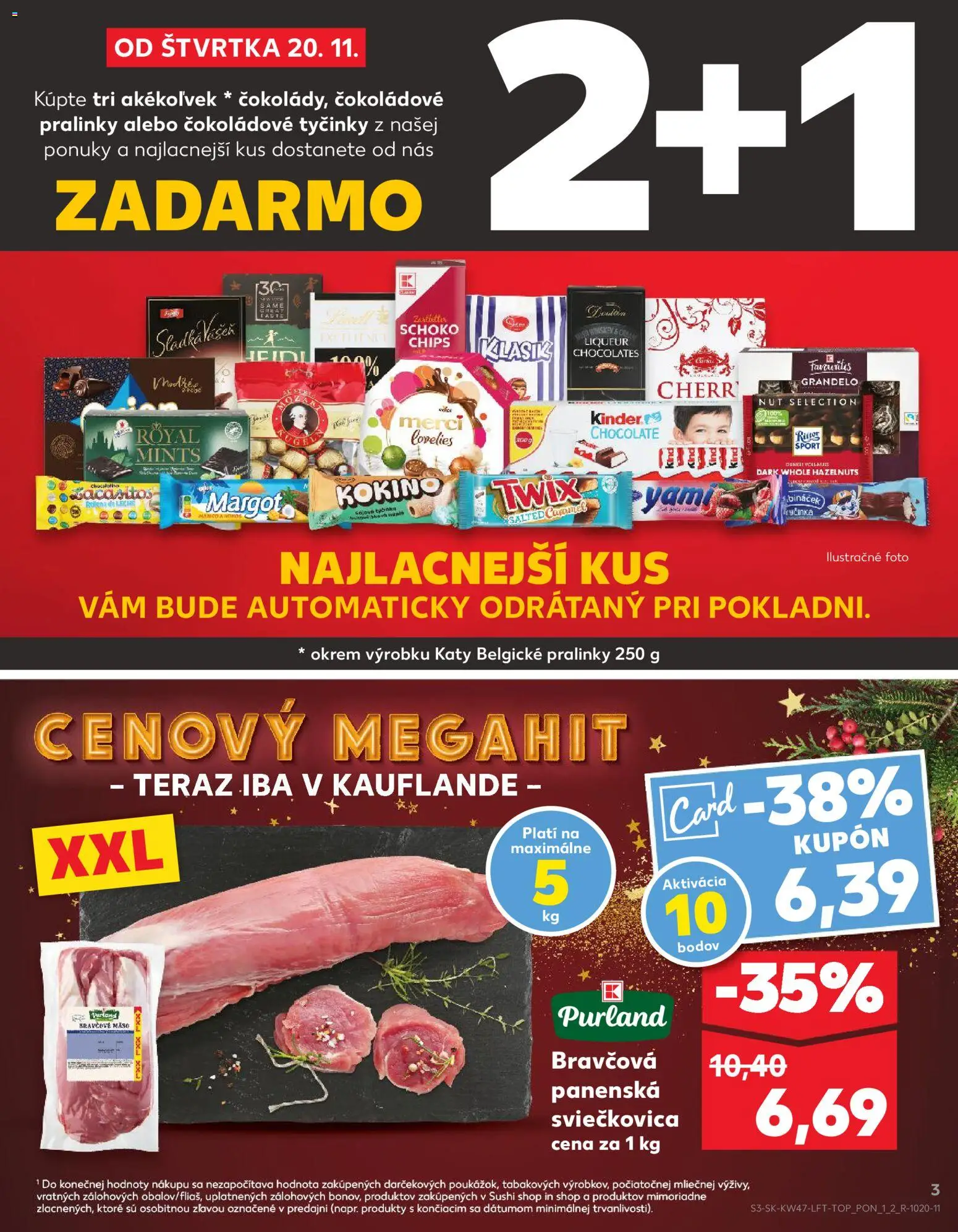 Nové Kaufland akcie – leták je platný od 20.11.2025 | Strana: 3 | Produkty: Merci, Bravčové mäso, Sushi, Mango