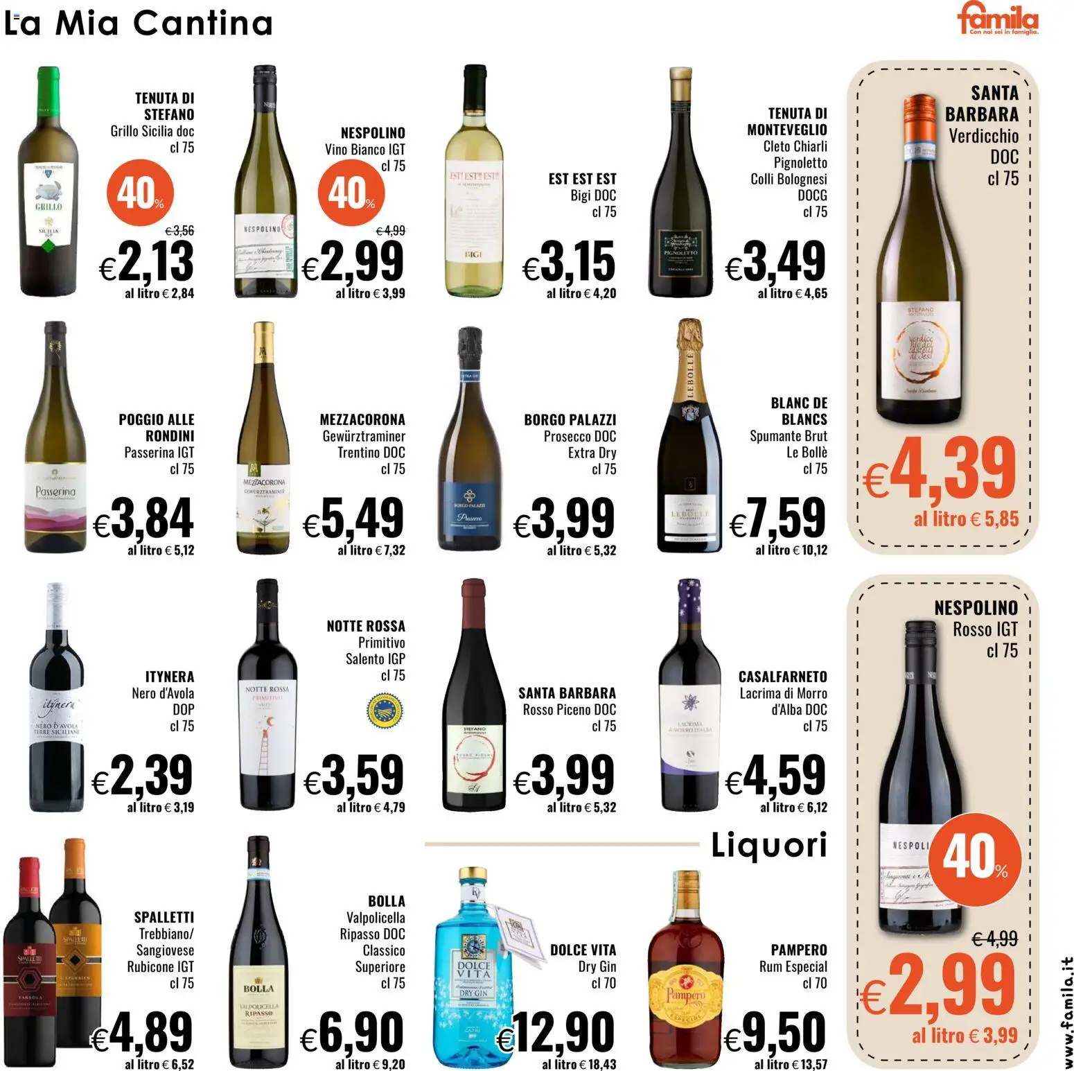 Volantino Famila del 19.02.2026 | Pagina: 17 | Prodotti: Gin, Prosecco, Vino, Vino bianco