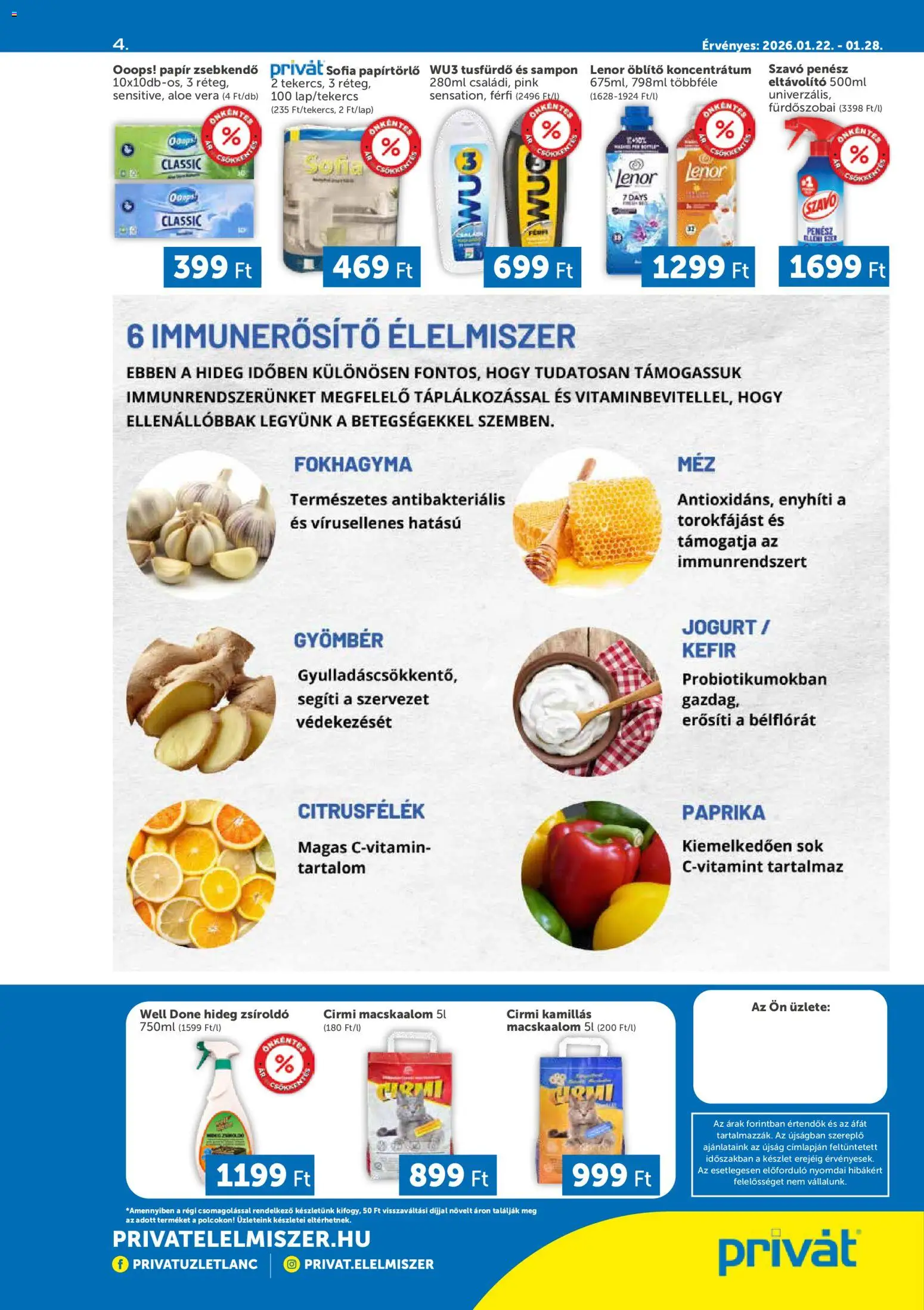PRIVÁT akciós ujság - amely érvényes a következő dátumtól: 22.01.2026 | Oldal: 4 | Termékek: Kefir, Papírtörlő, Gyömbér, Aloe vera