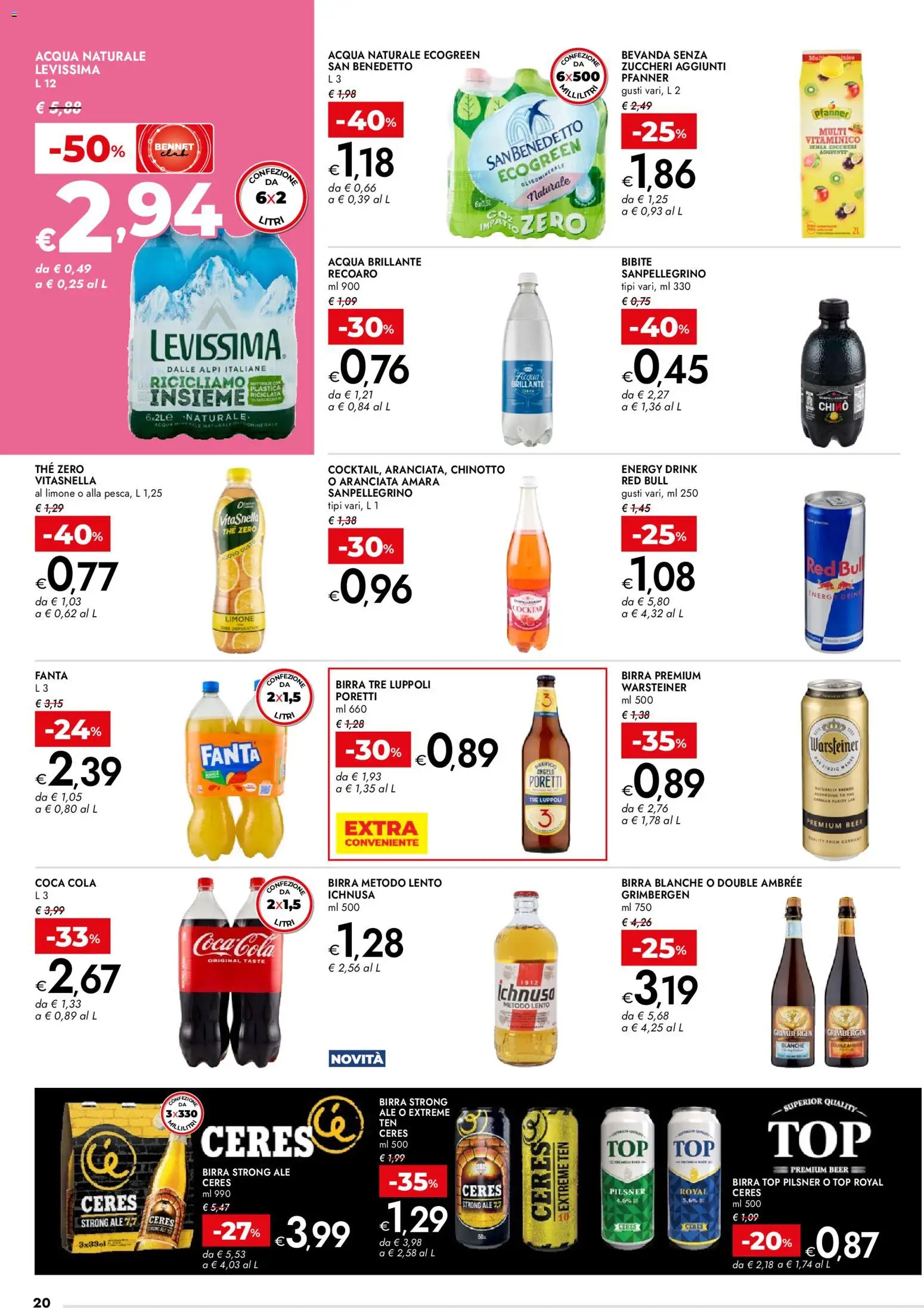 Volantino bennet del 23.03.2026 | Pagina: 20 | Prodotti: Acqua, Top, Ceres, Fanta
