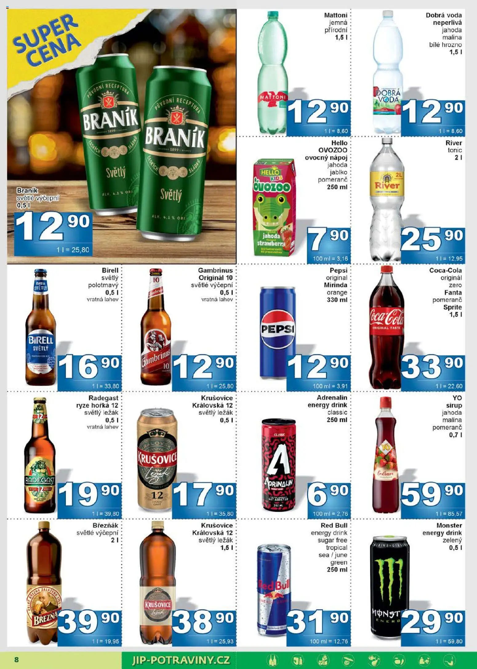 Jip leták od 14.01.2026 | Strana: 8 | Produkty: Voda, Krušovice, Sprite, Gambrinus