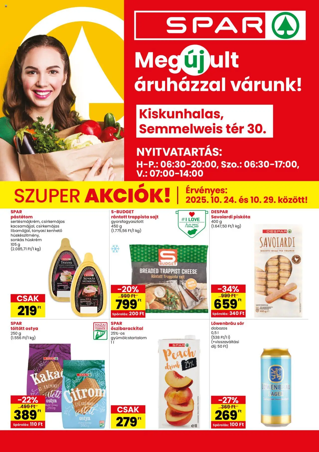 Spar akciós ujság - amely érvényes a következő dátumtól: 24.10.2025 | Oldal: 1 | Termékek: Piskóta, Sajt, Sör, Citrom