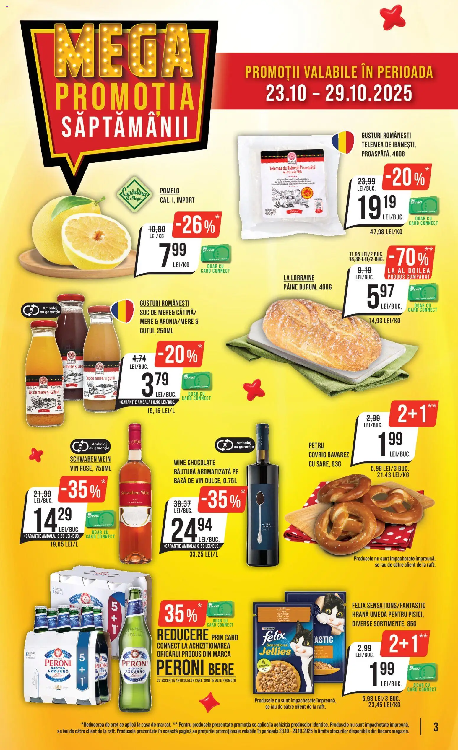 Noul catalog Mega Image – valabil de la 23.10.2025 | Pagină: 3 | Produse: Pâine, Suc, Vin, Mere