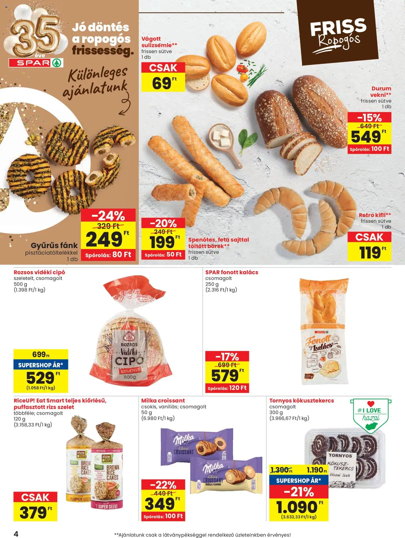 Spar akciós ujság - amely érvényes a következő dátumtól: 05.02.2026 | Oldal: 4 | Termékek: Kifli, Puffasztott rizs, Kokusz, Rizs