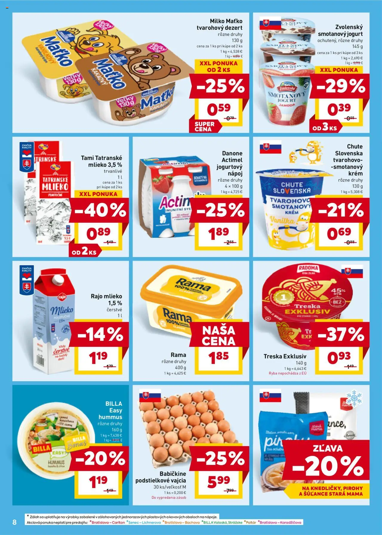 Billa leták │ platný od 18.06.2025 | Strana: 8 | Produkty: Jogurt, Vajcia, Krém, Treska