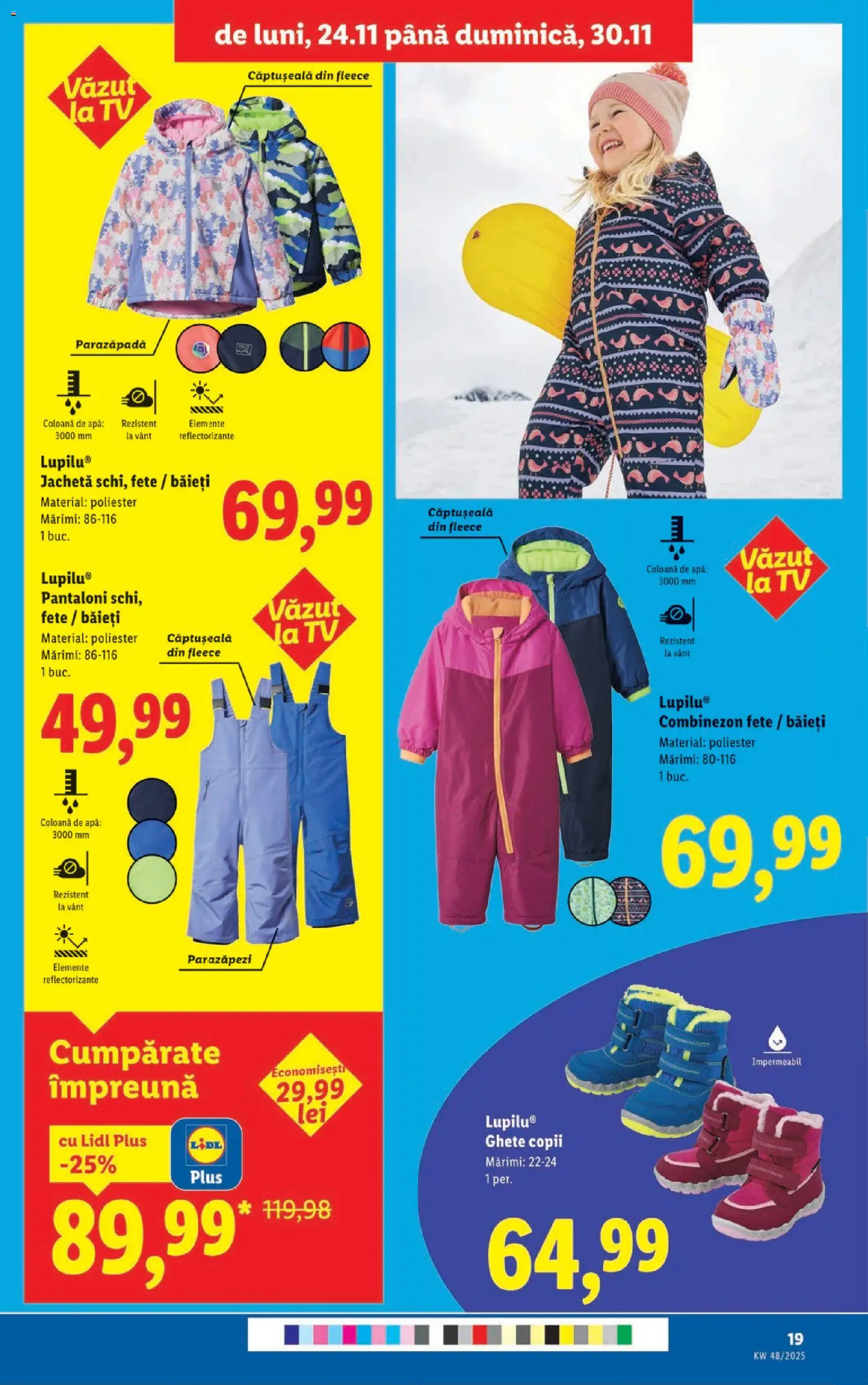 Noul catalog Lidl – valabil de la 24.11.2025 | Pagină: 19 | Produse: Jachetă, Pantaloni, Apă, Ghete