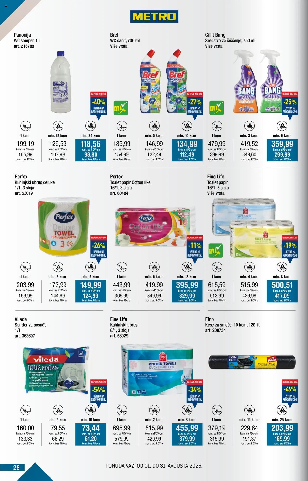 Metro katalog - važi od 01.08.2025 | Strana: 28 | Proizvode: Cillit Bang, Toalet papir, Ubrus, Wc