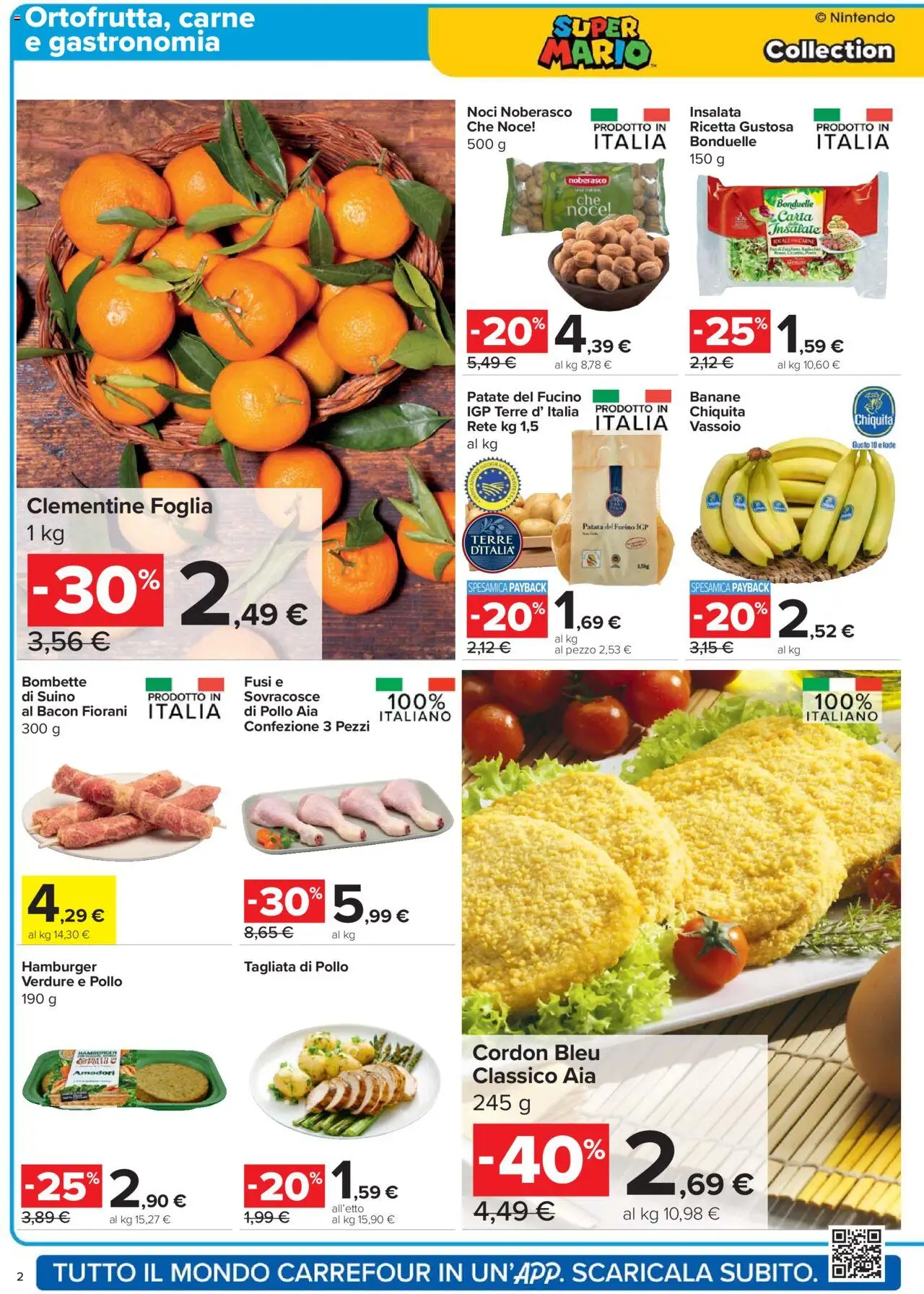 Volantino Carrefour del 14.10.2025 | Pagina: 2 | Prodotti: Banane, Verdure, Suino, Hamburger
