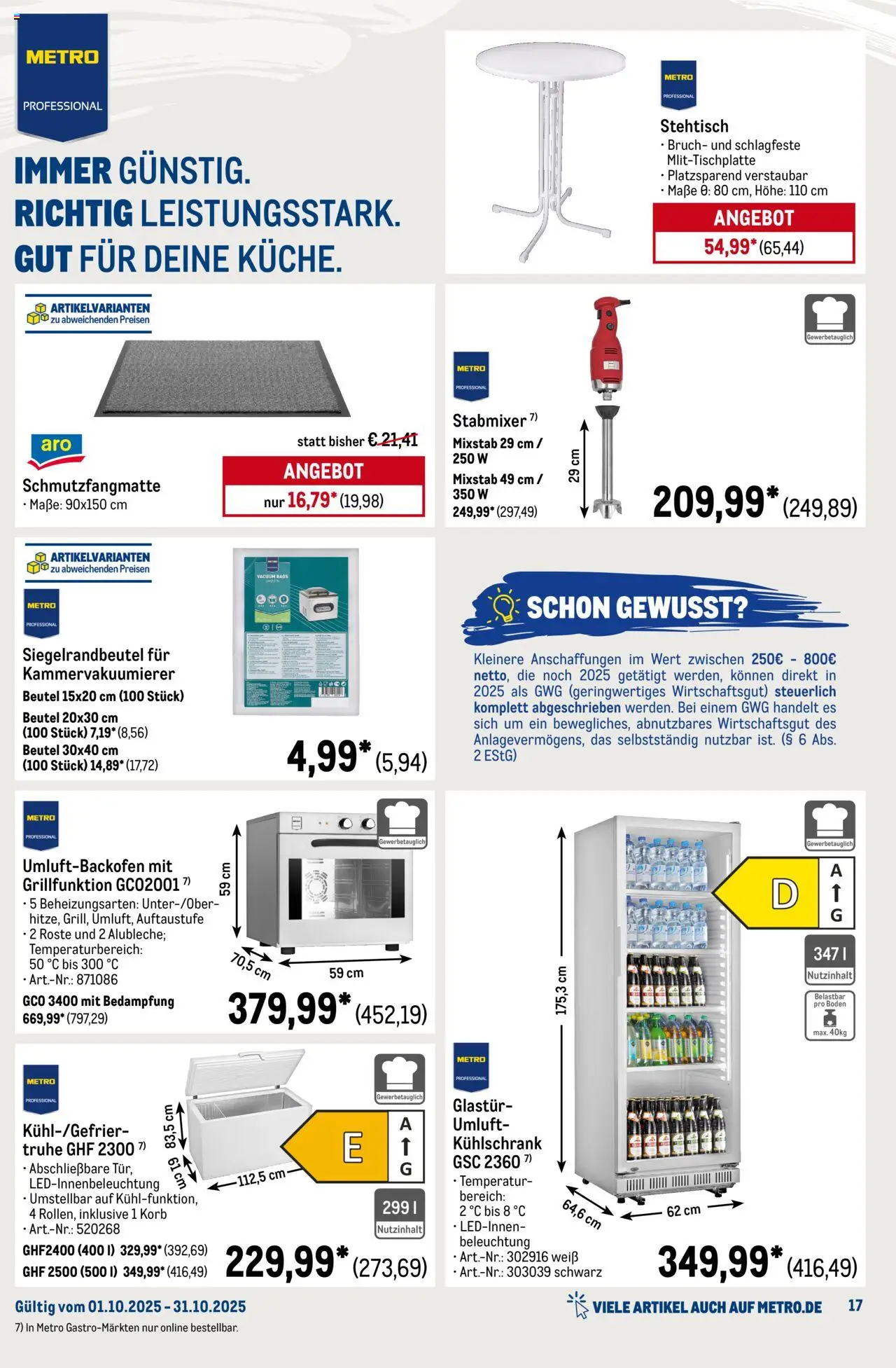 Metro Monats-Menü – gültig ab 01.10.2025 | Seite: 17 | Produkte: Truhe, Korb, Schmutzfangmatte, Stabmixer
