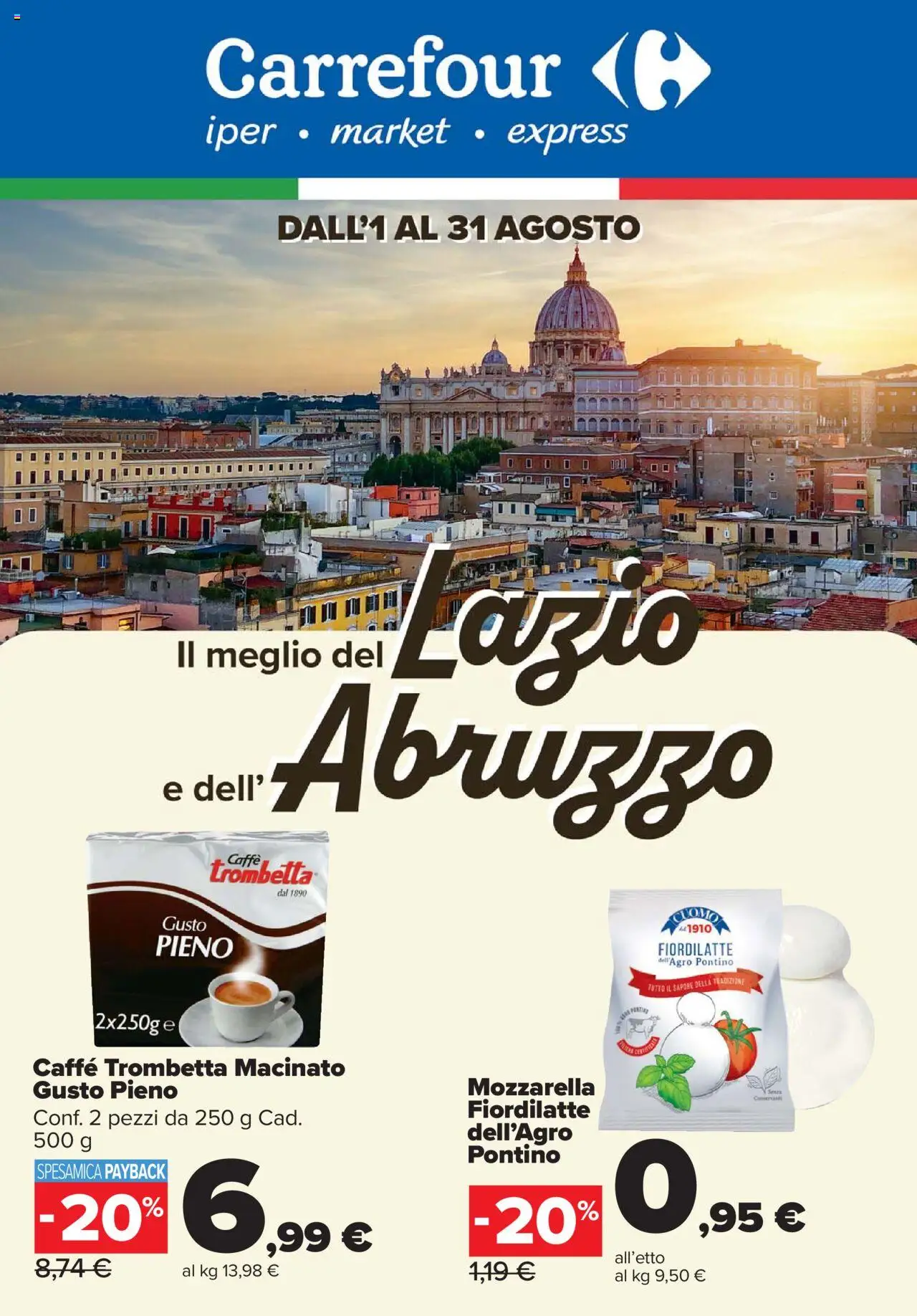 Volantino Carrefour del 01.08.2025 | Pagina: 1 | Prodotti: Caffè, Mozzarella, Macinato