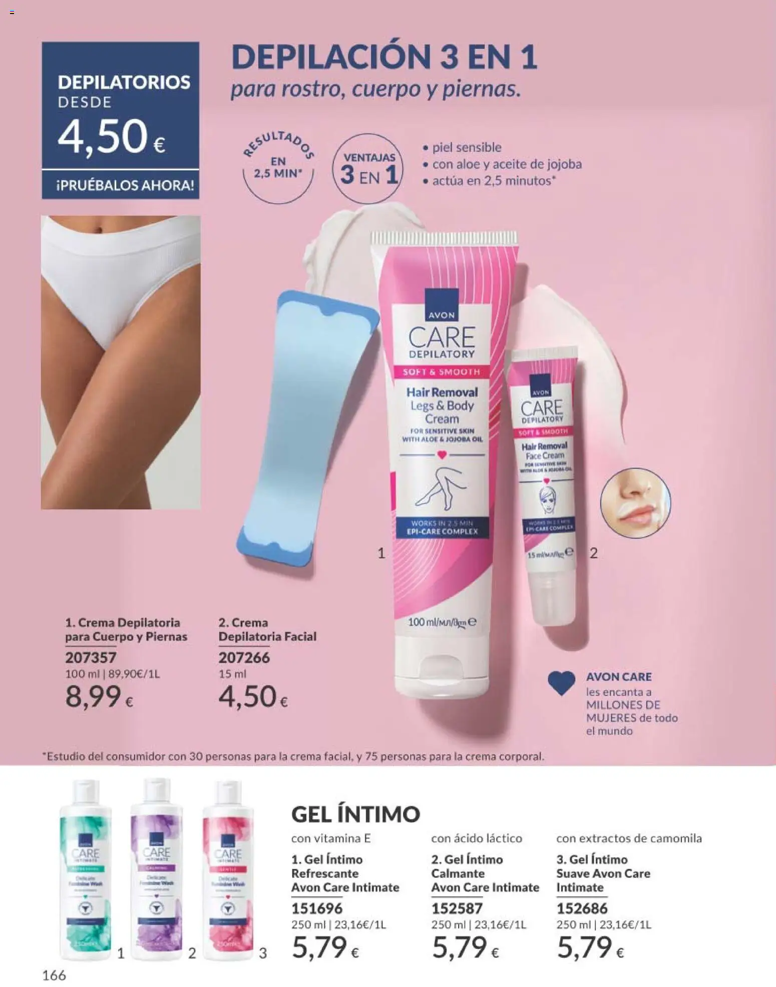 Catálogo AVON campaña 1 │ válido desde el 01.01.2026 | Página: 166 | Productos: Crema depilatoria, Aceite, Aceite de jojoba, Body