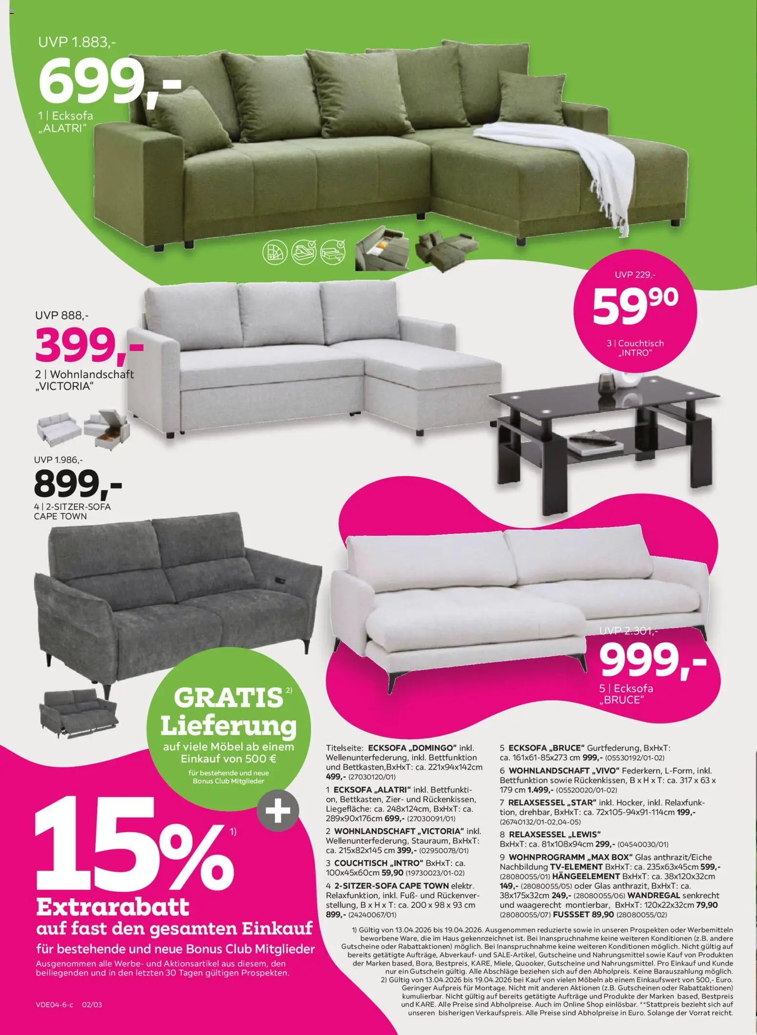 Mömax Prospekt 	 – gültig ab 13.04.2026 | Seite: 2 | Produkte: Wohnlandschaft, Relaxsessel, Wandregal, Couchtisch