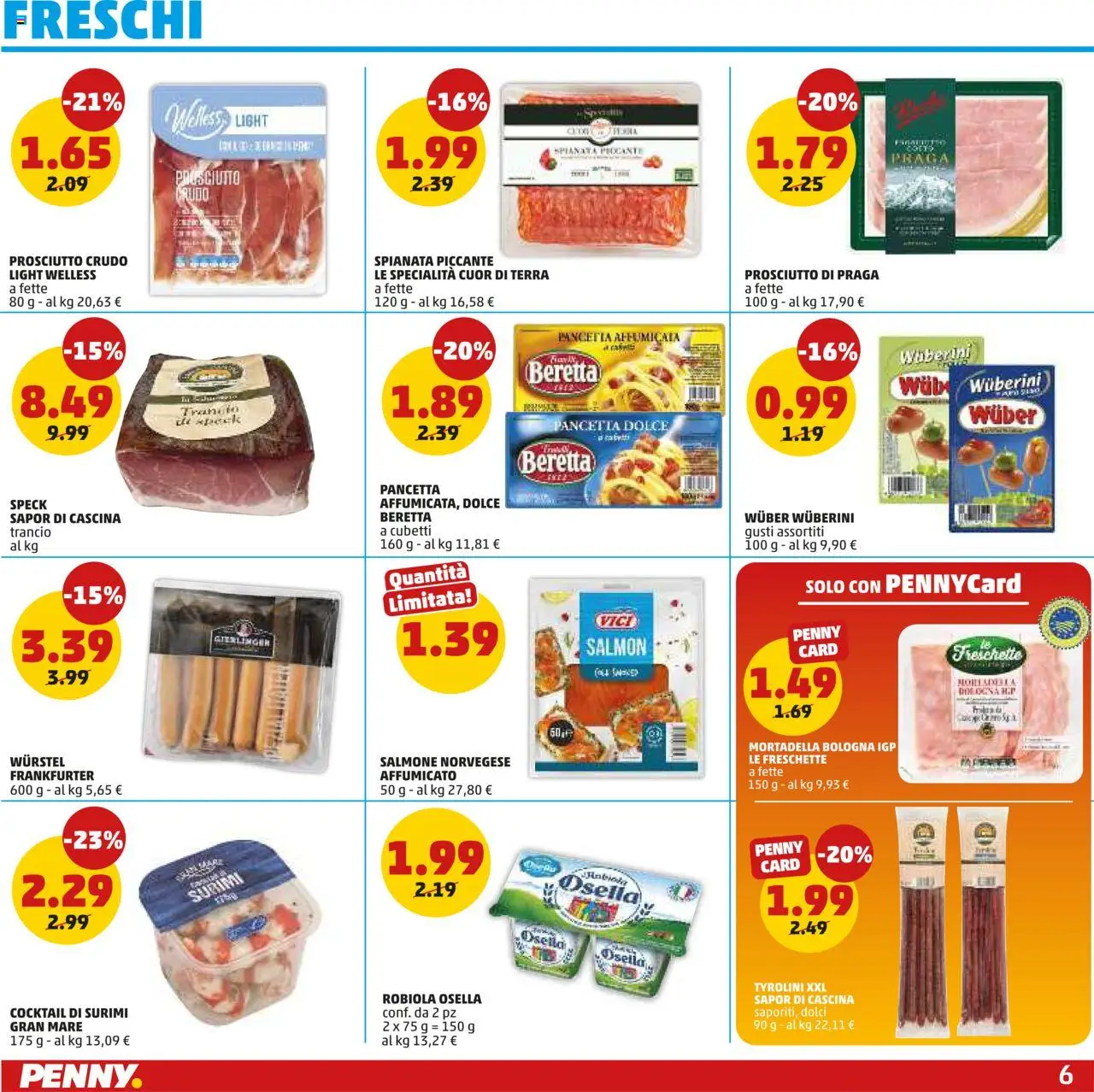 Volantino PENNY del 11.09.2025 | Pagina: 6 | Prodotti: Prosciutto Crudo, Salmone, Surimi, Mortadella