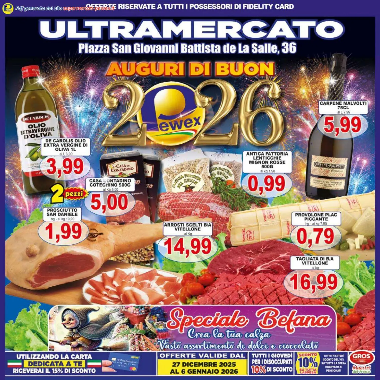 Volantino Pewex del 27.12.2025 | Pagina: 1 | Prodotti: Provolone, Lenticchie, Olio, Prosciutto