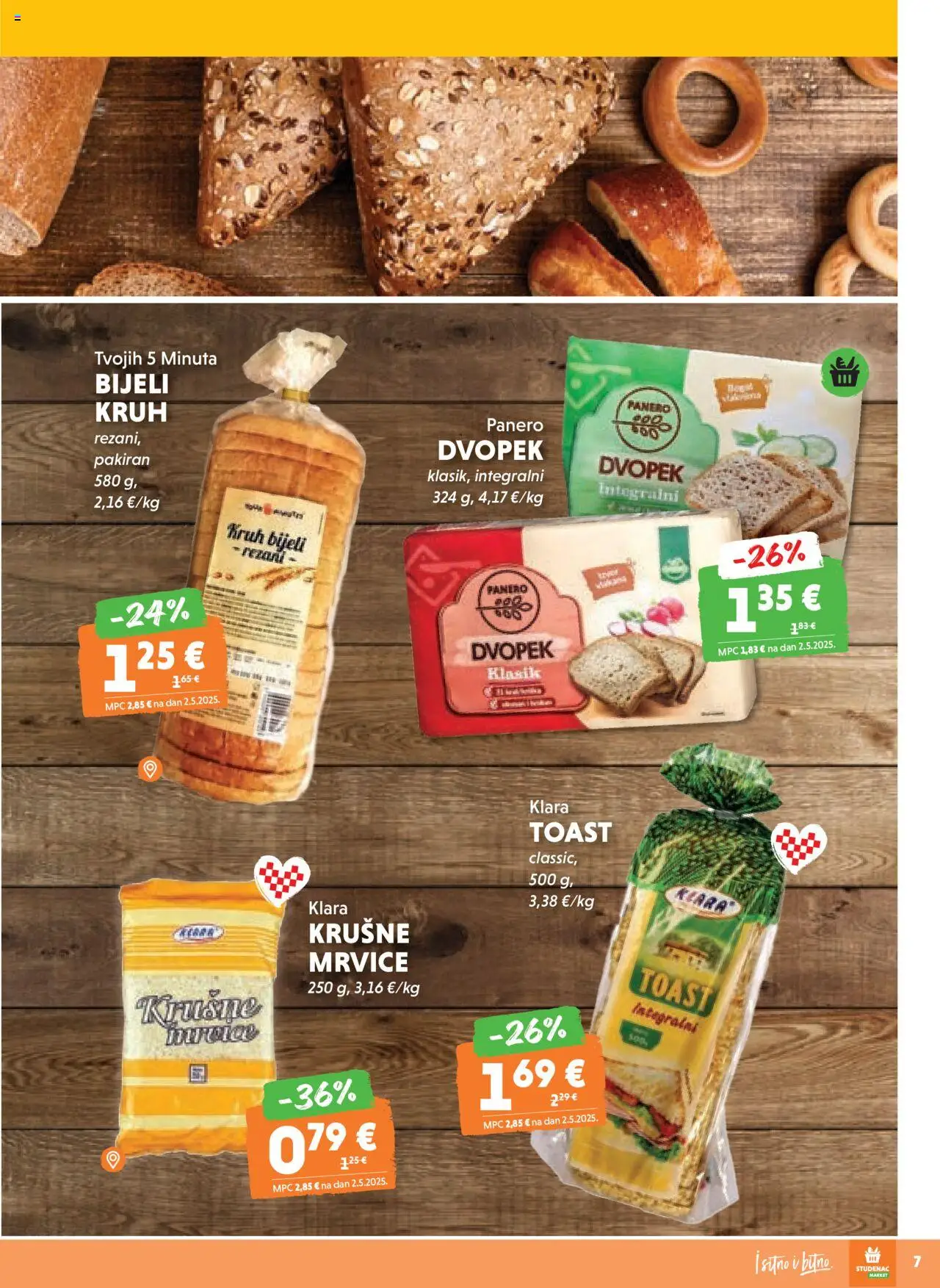 Studenac katalog | vrijedi od 13.08.2025 | Stranica: 7 | Proizvodi: Krušne mrvice, Kruh, Toast, Dvopek