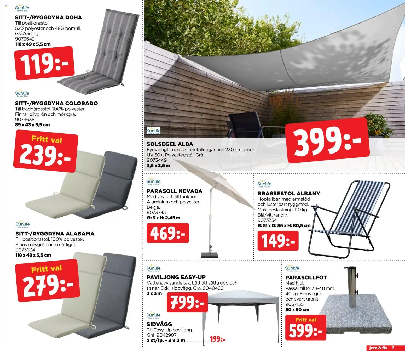 Jem & Fix reklamblad aktuell från 24.04.2026 | Sida: 7 | Produkter: Parasoll, Brassestol