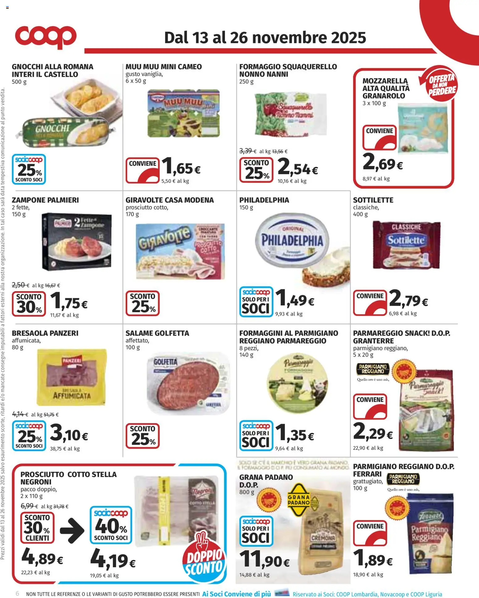 Volantino COOP del 13.11.2025 | Pagina: 6 | Prodotti: Salame, Parmigiano reggiano, Gnocchi, Parmigiano