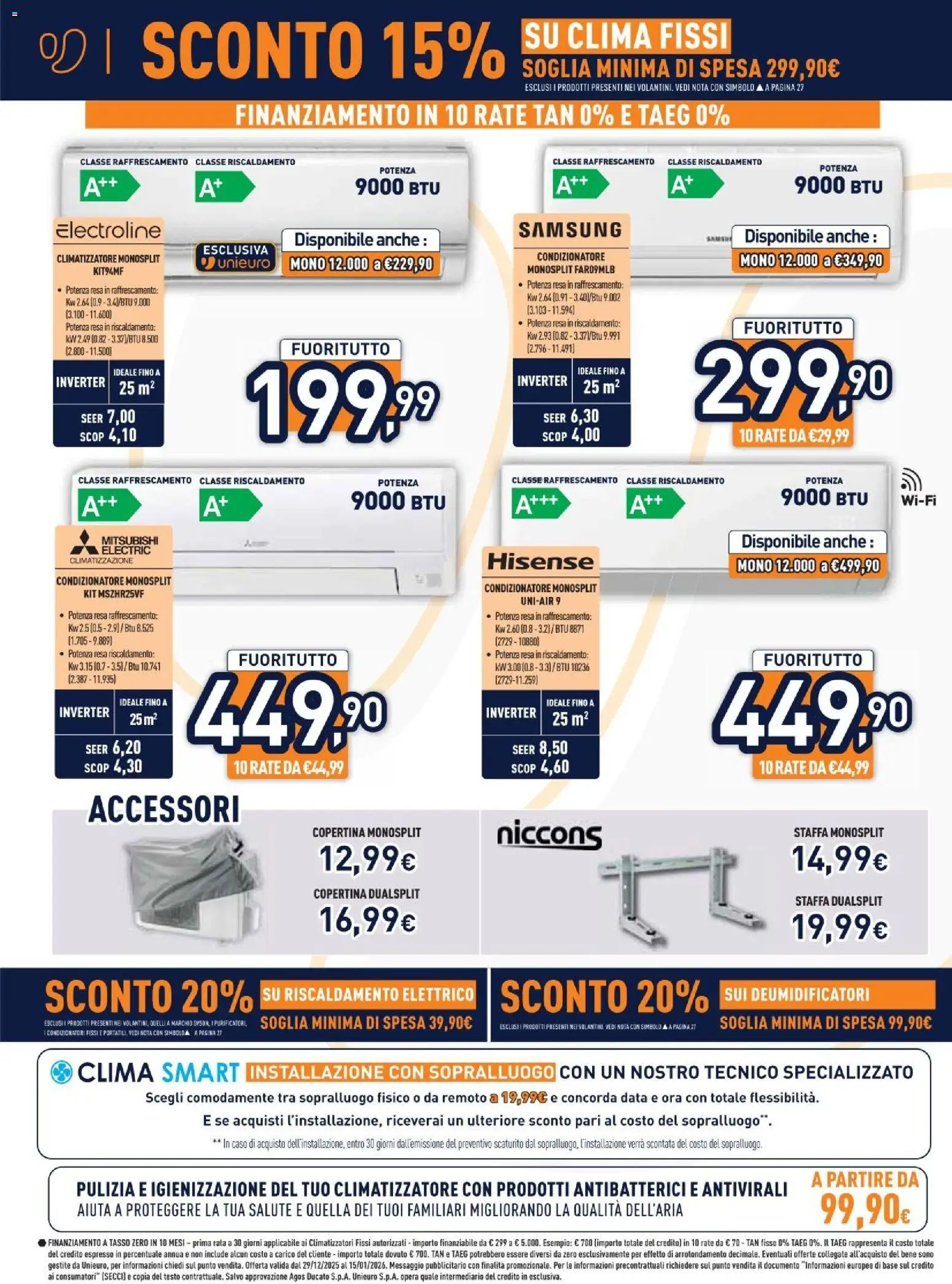 Volantino Unieuro del 29.12.2025 | Pagina: 26 | Prodotti: Climatizzatore, Data, Condizionatore, Samsung